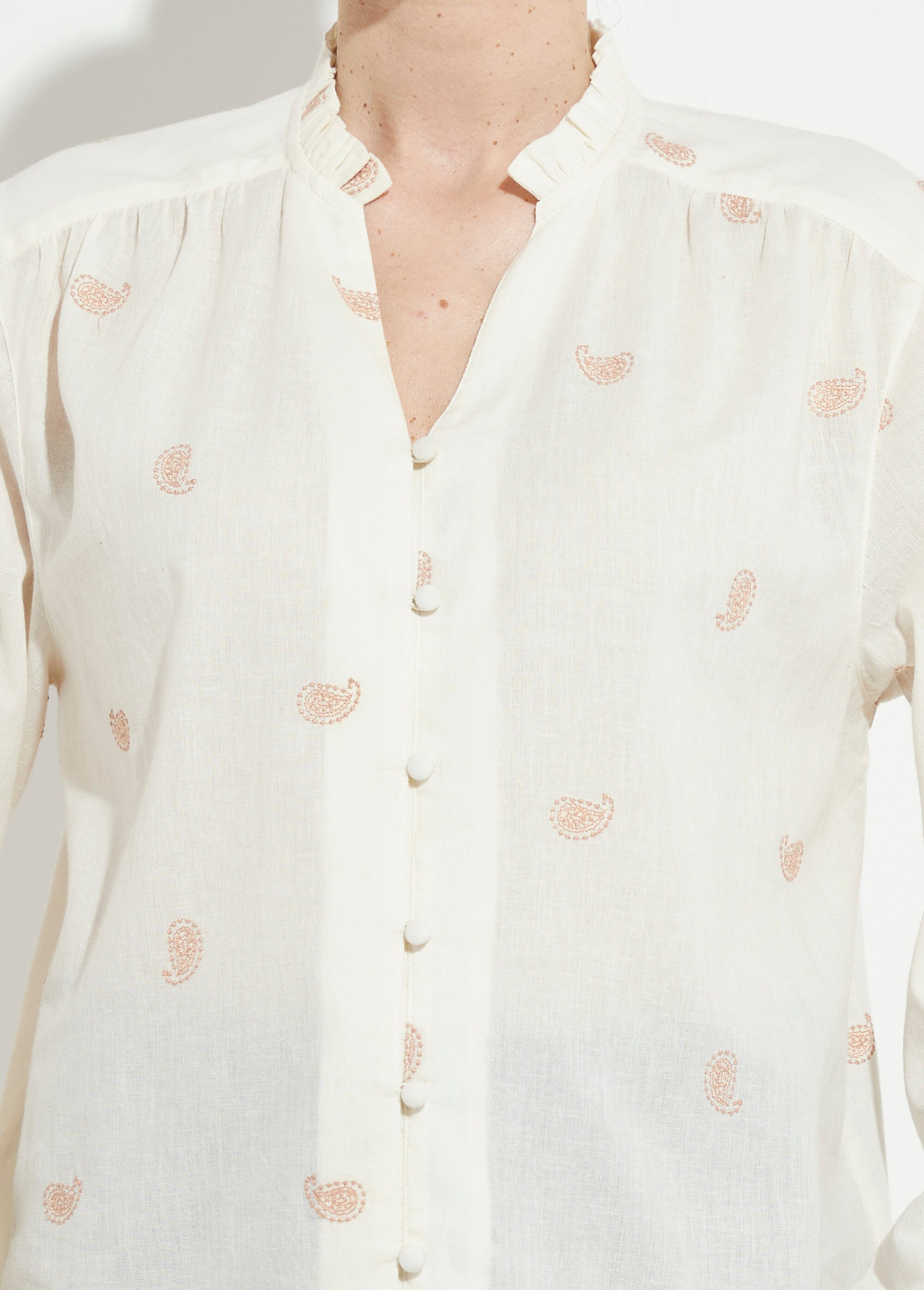 Tunique col volanté gaze de coton brodée Femme ECRU ET BEIGE CHIARA DE1
