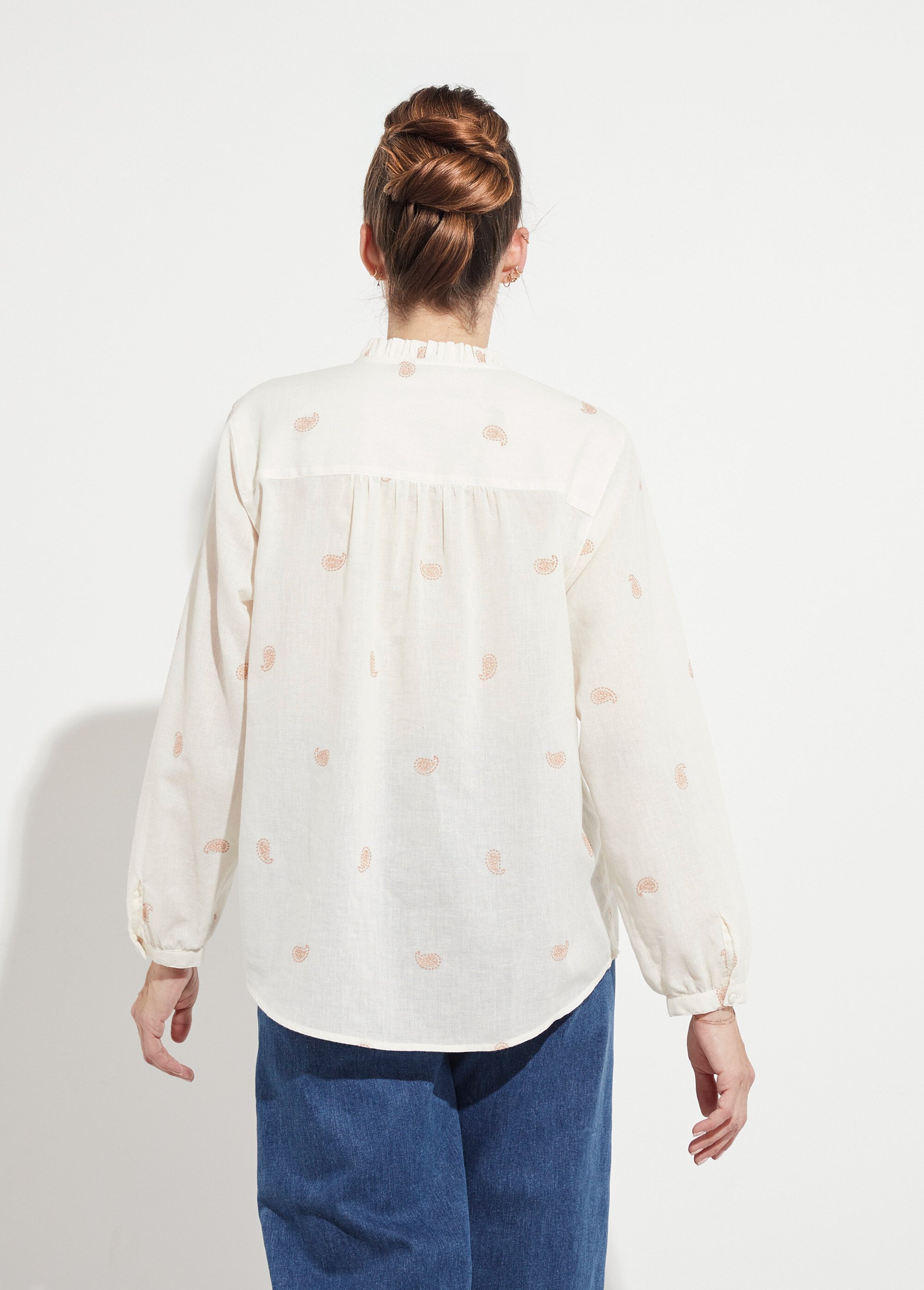 Tunique col volanté gaze de coton brodée Femme ECRU ET BEIGE CHIARA DO1