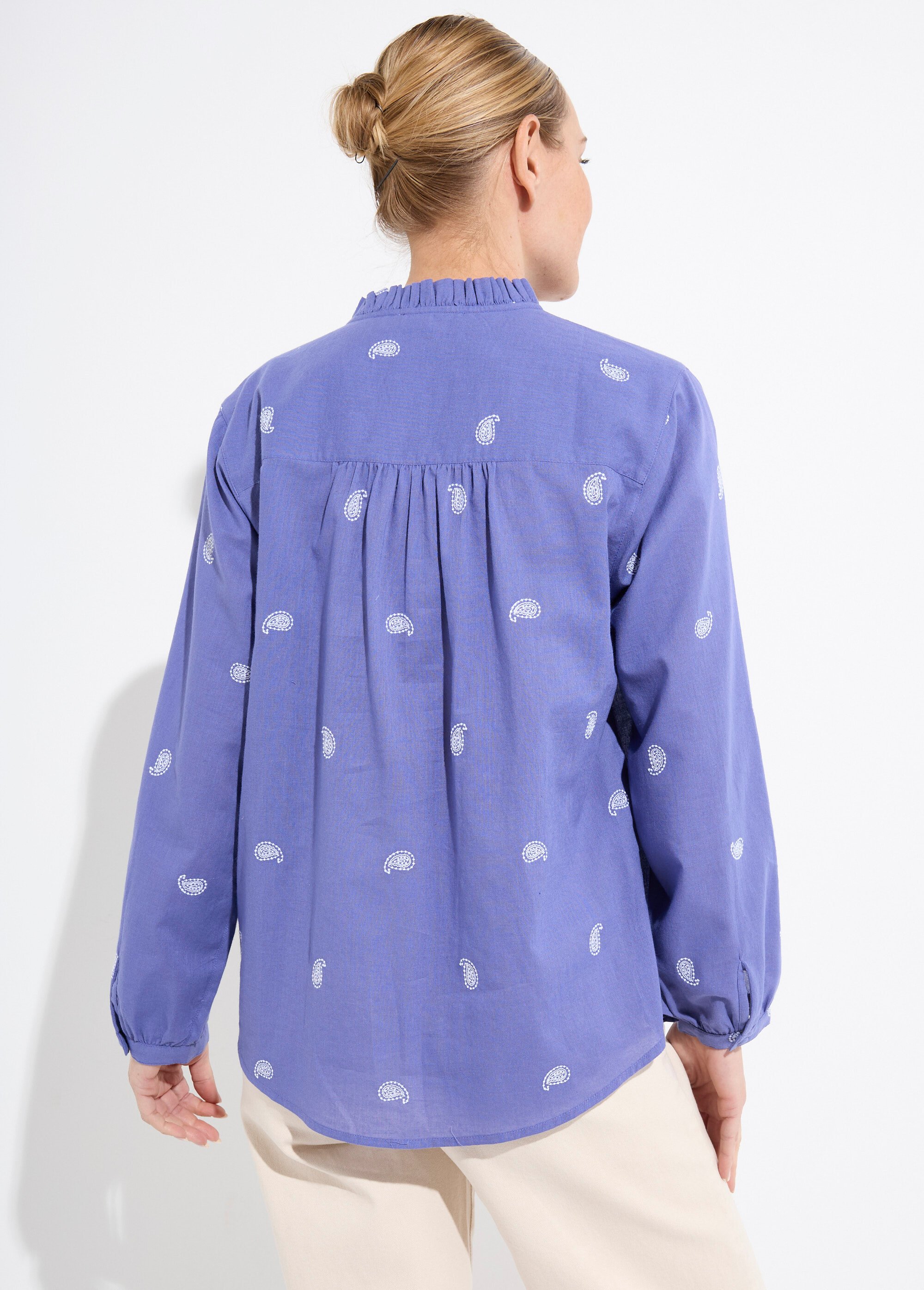 Tunique col volanté gaze de coton brodée Femme Bleu CHIARA DO1