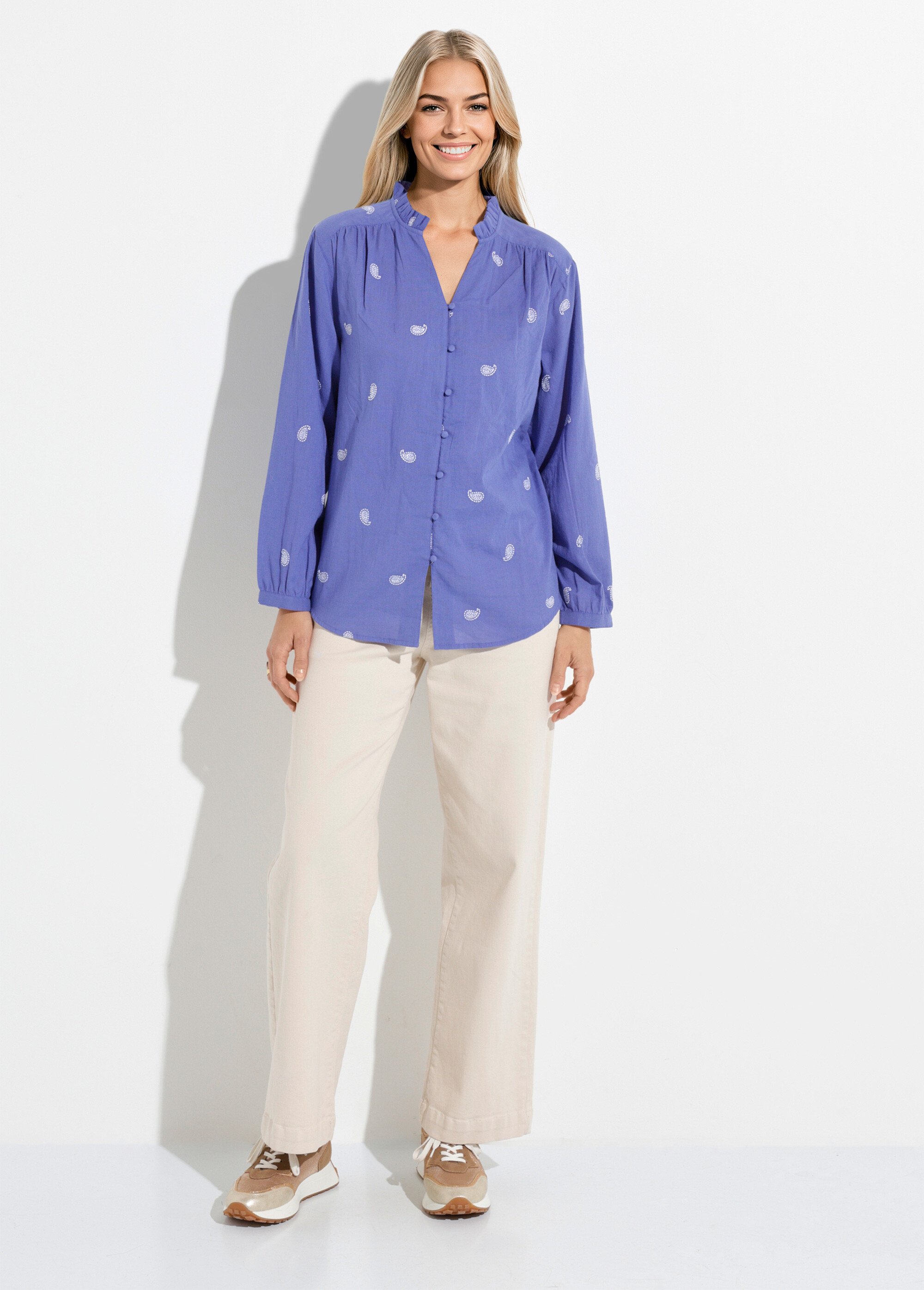 Tunique col volanté gaze de coton brodée Femme Bleu CHIARA SF1