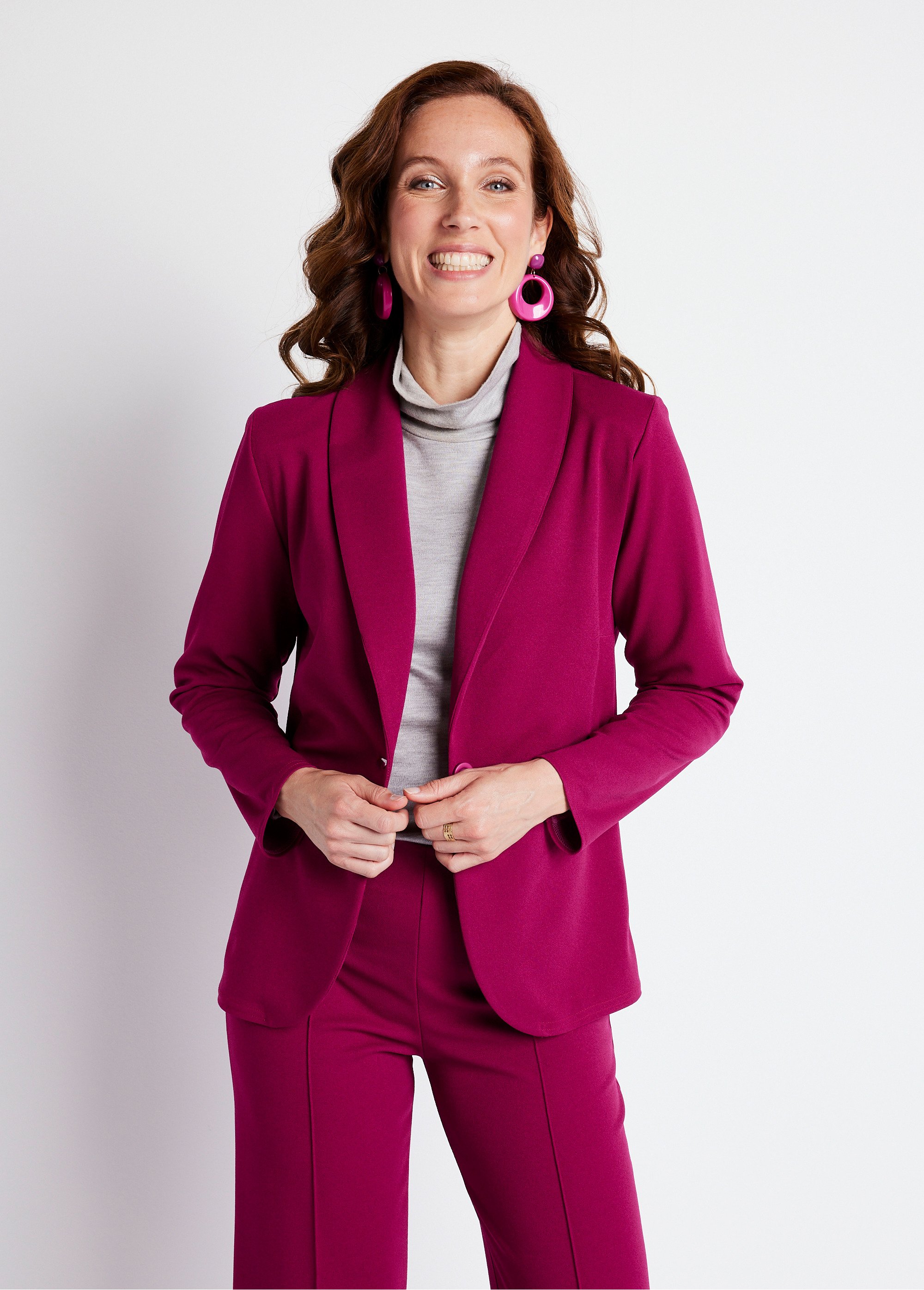 Veste col châle maille fluide Femme Rose TOURNON FA2
