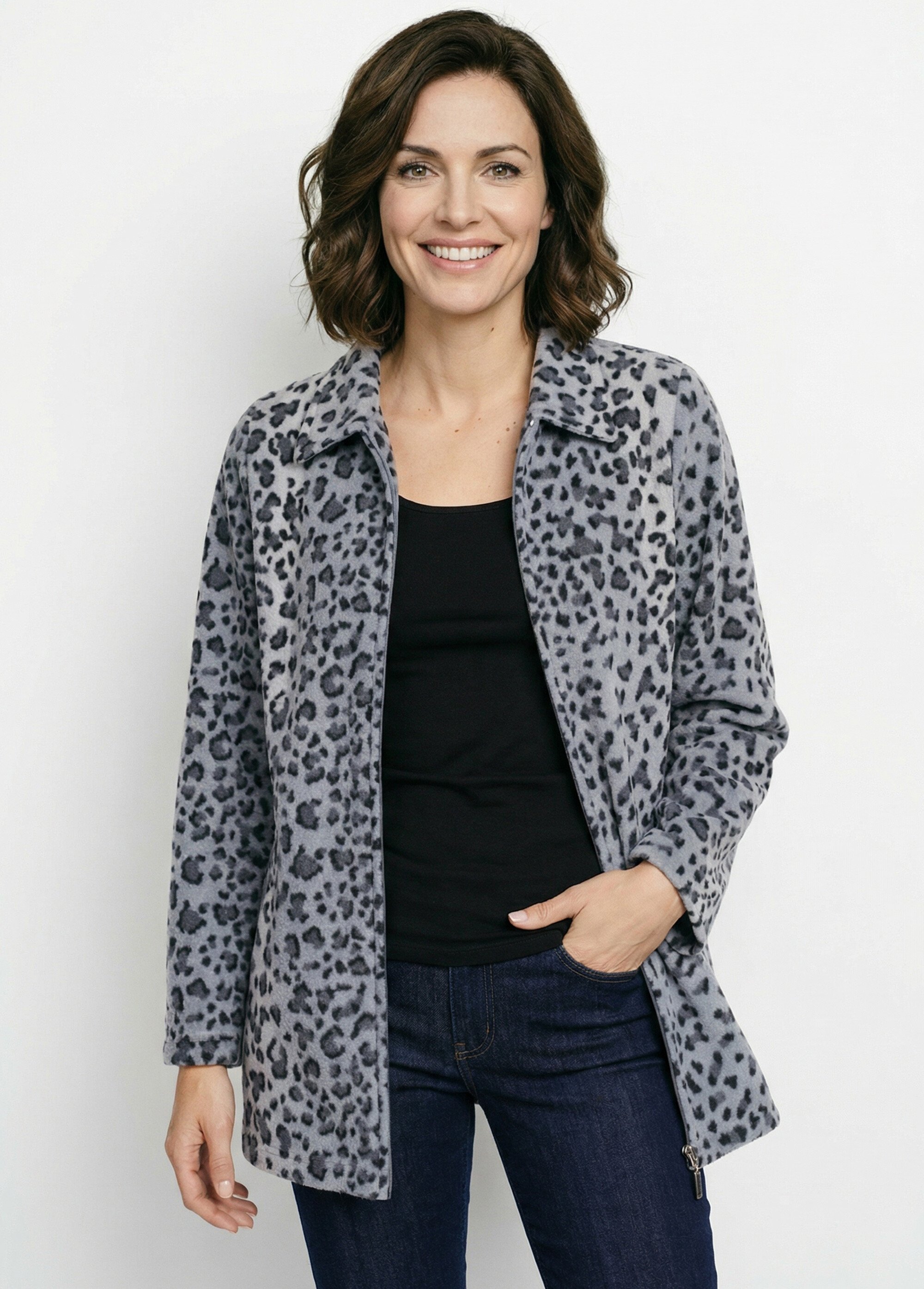 Blouson zippé maille polaire imprimée