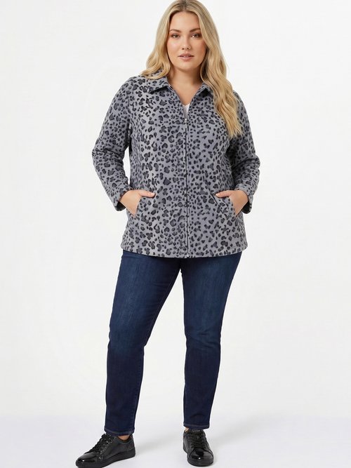 Blouson zippé maille polaire imprimée Femme Grande Taille Argenté TENTE SI1