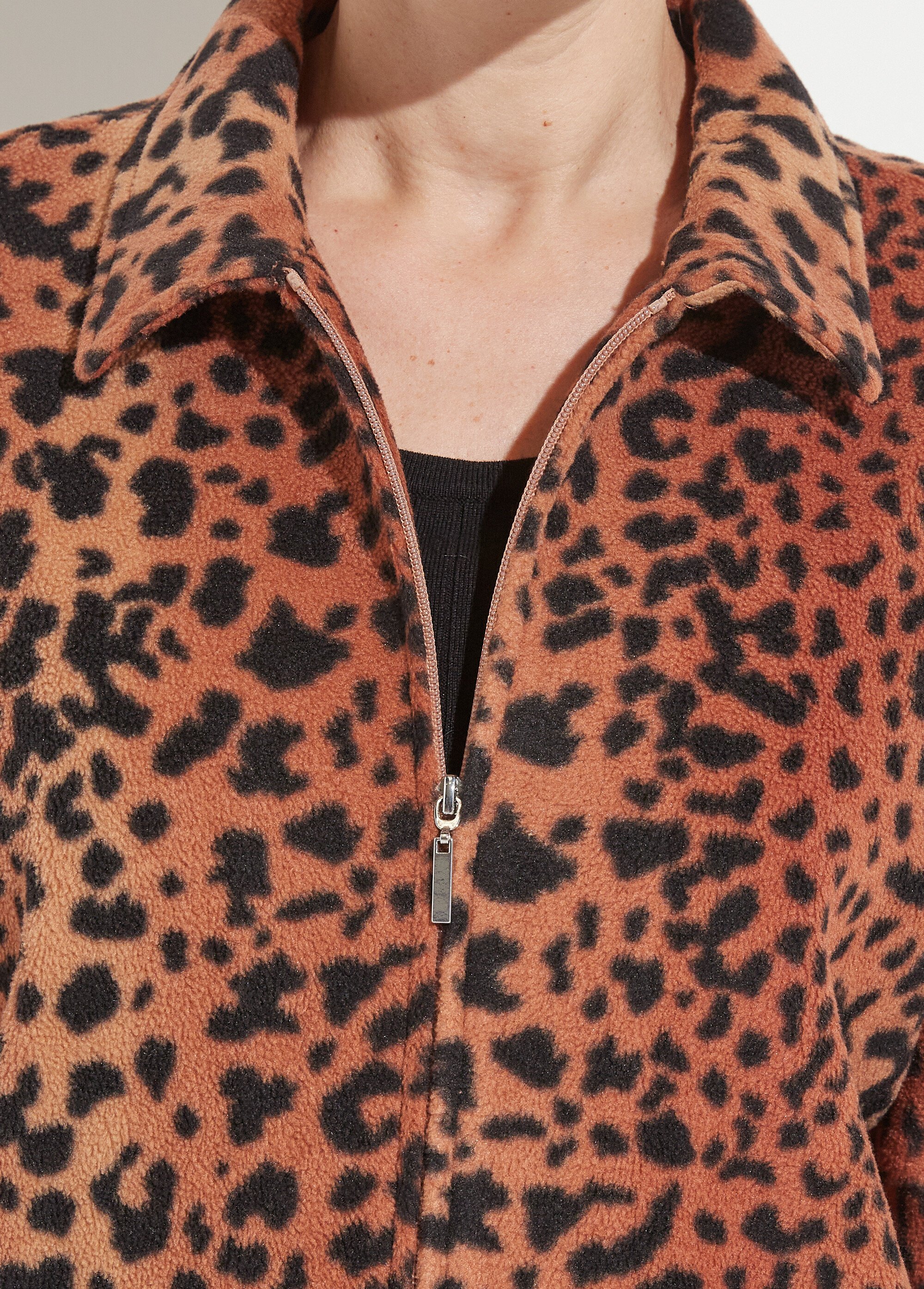 Blouson zippé maille polaire imprimée Femme Marron TENTE DE1