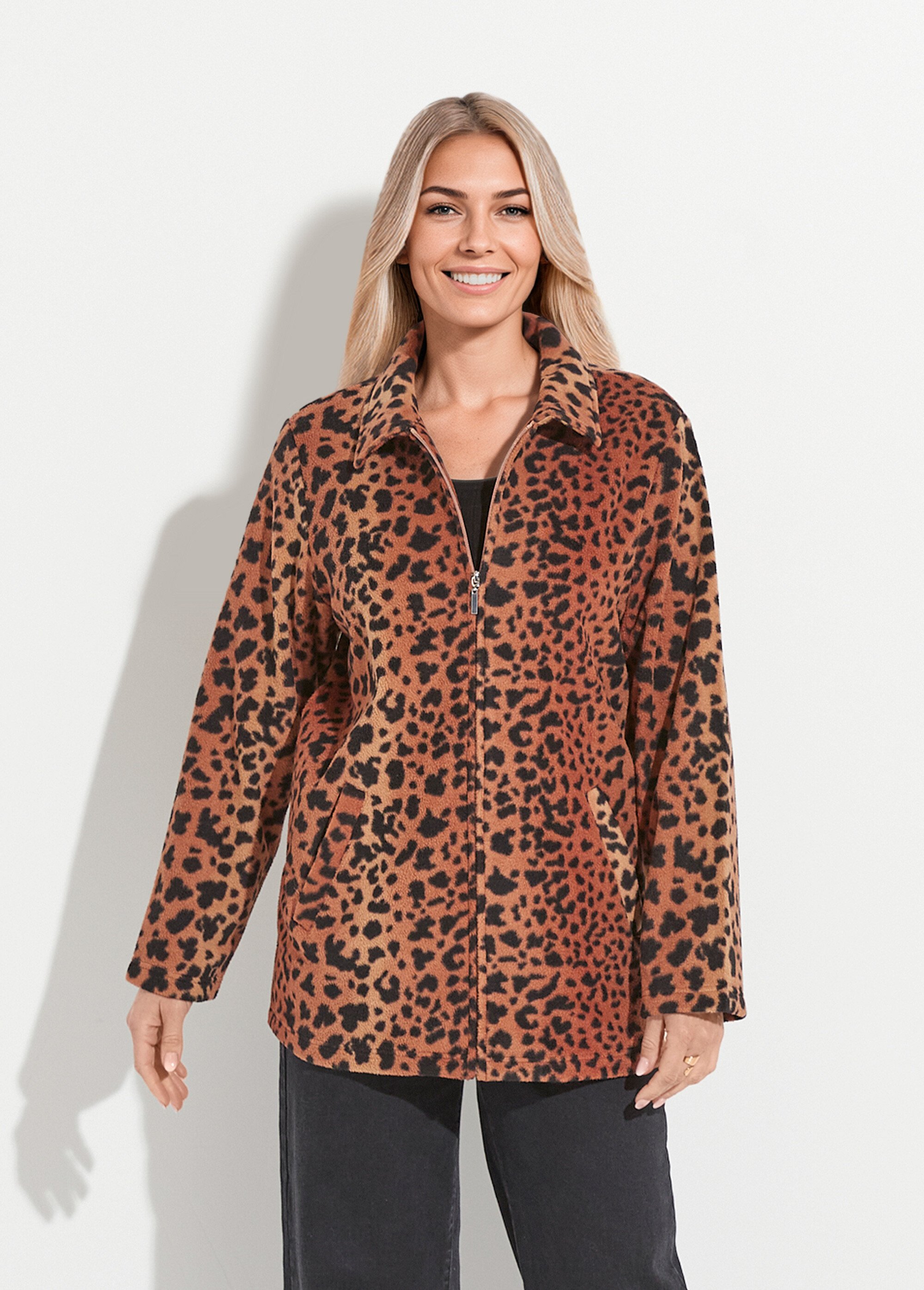 Blouson zippé maille polaire imprimée Femme Marron TENTE FA1