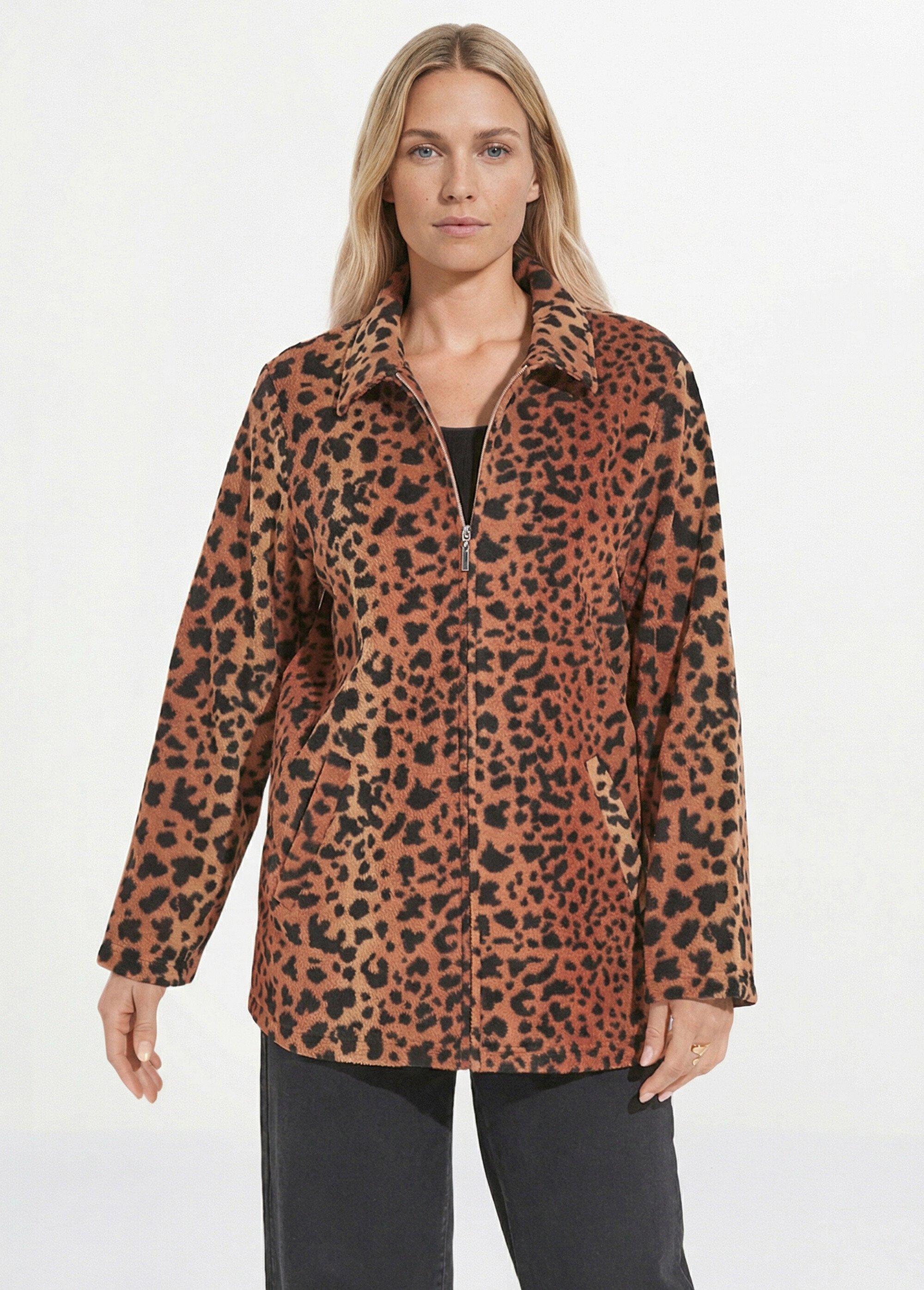 Blouson zippé maille polaire imprimée Femme Marron TENTE FA1