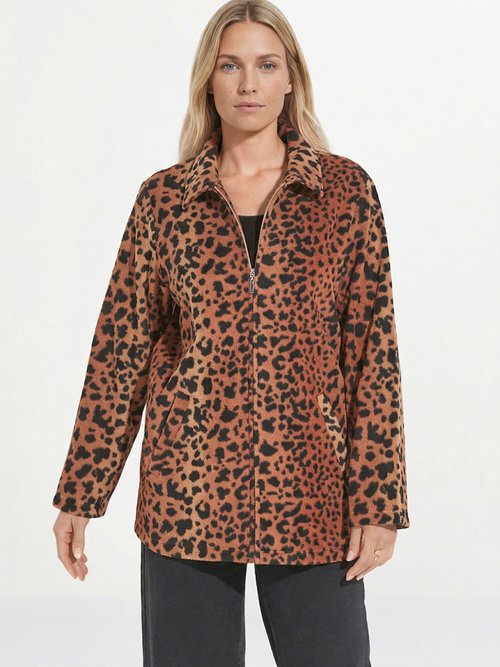 Blouson zippé maille polaire imprimée Femme Marron TENTE FA1