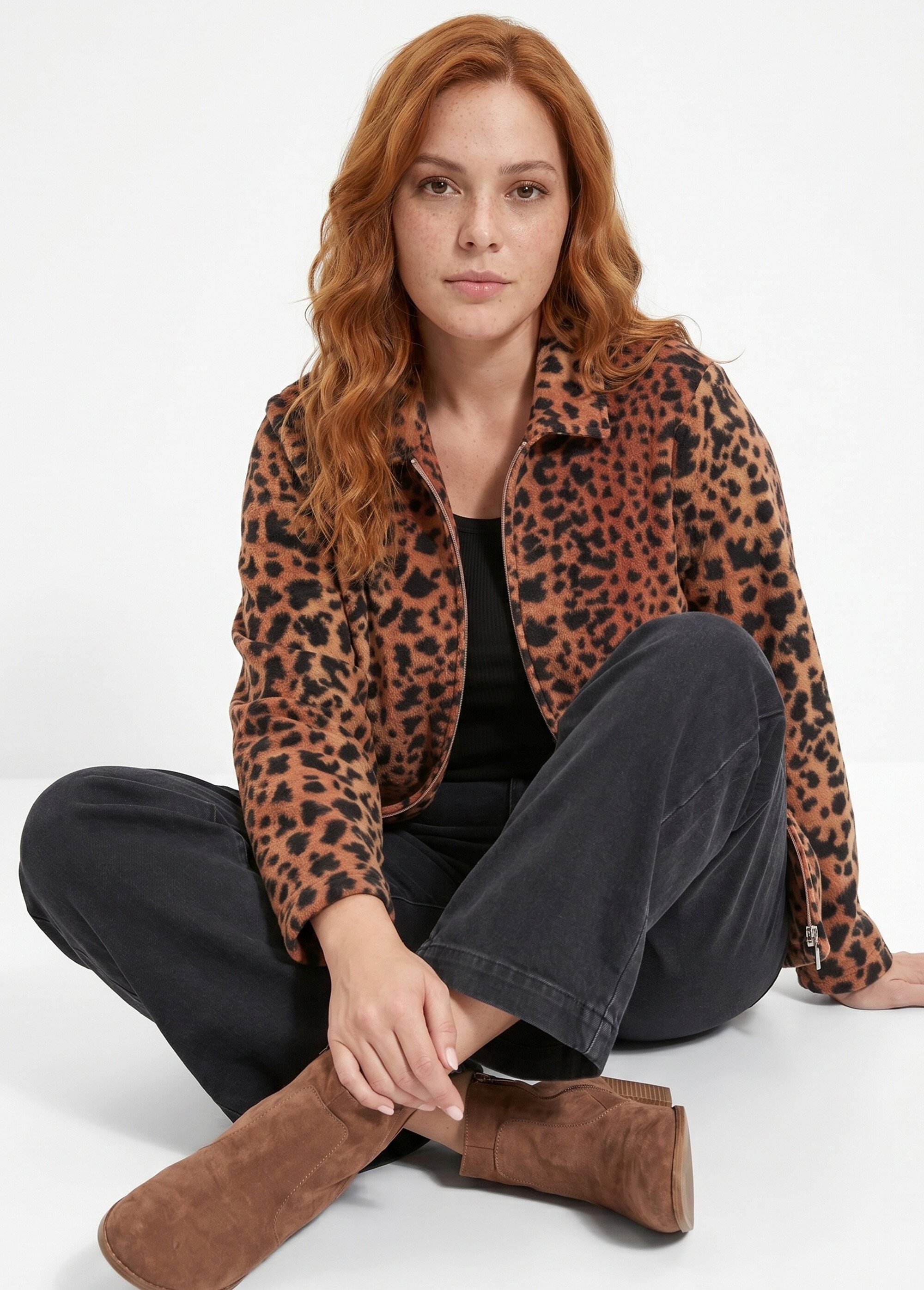 Blouson zippé maille polaire imprimée