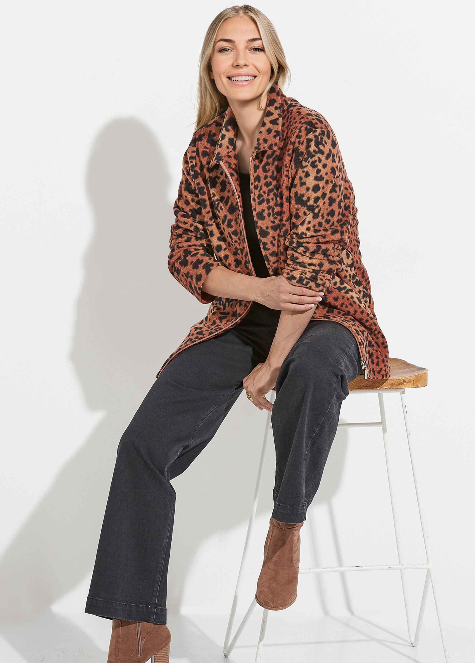 Blouson zippé maille polaire imprimée Femme Marron TENTE MV1