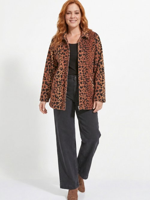 Blouson zippé maille polaire imprimée Femme Grande Taille Marron TENTE SI1