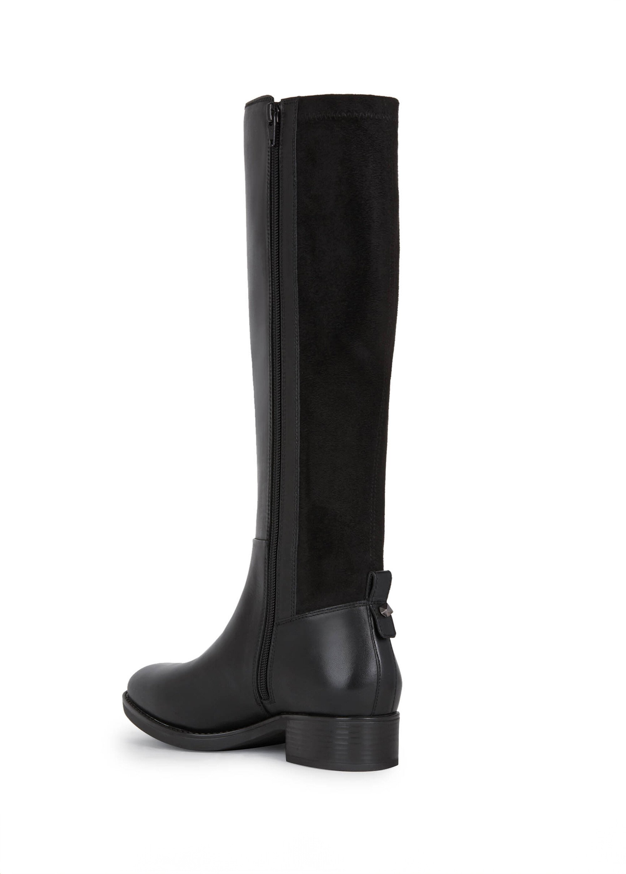 Bottes cavalières plates cuir lisse et suédé Femme Noir GEO-D16G1D DO1