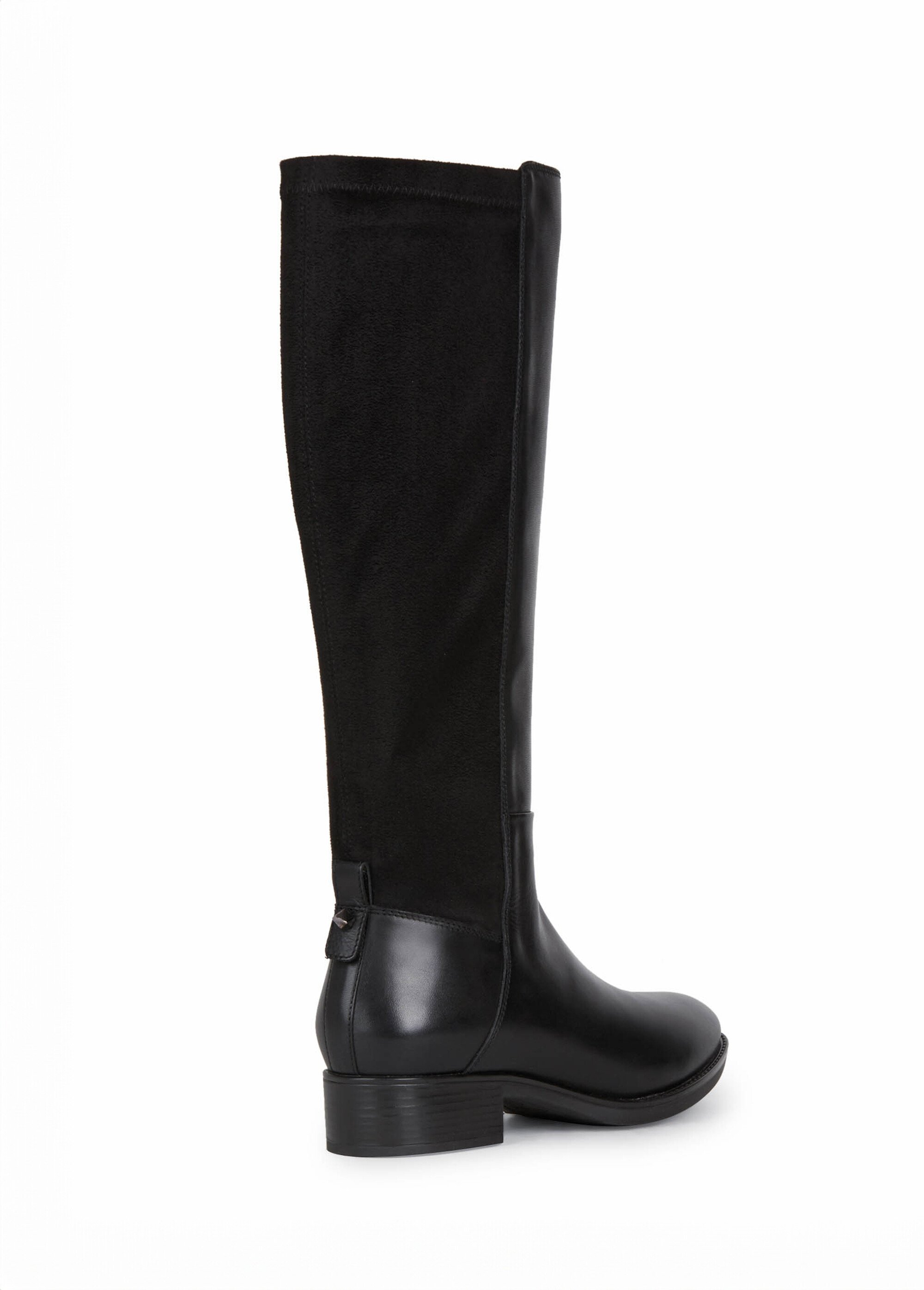 Bottes cavalières plates cuir lisse et suédé Femme Noir GEO-D16G1D DO2