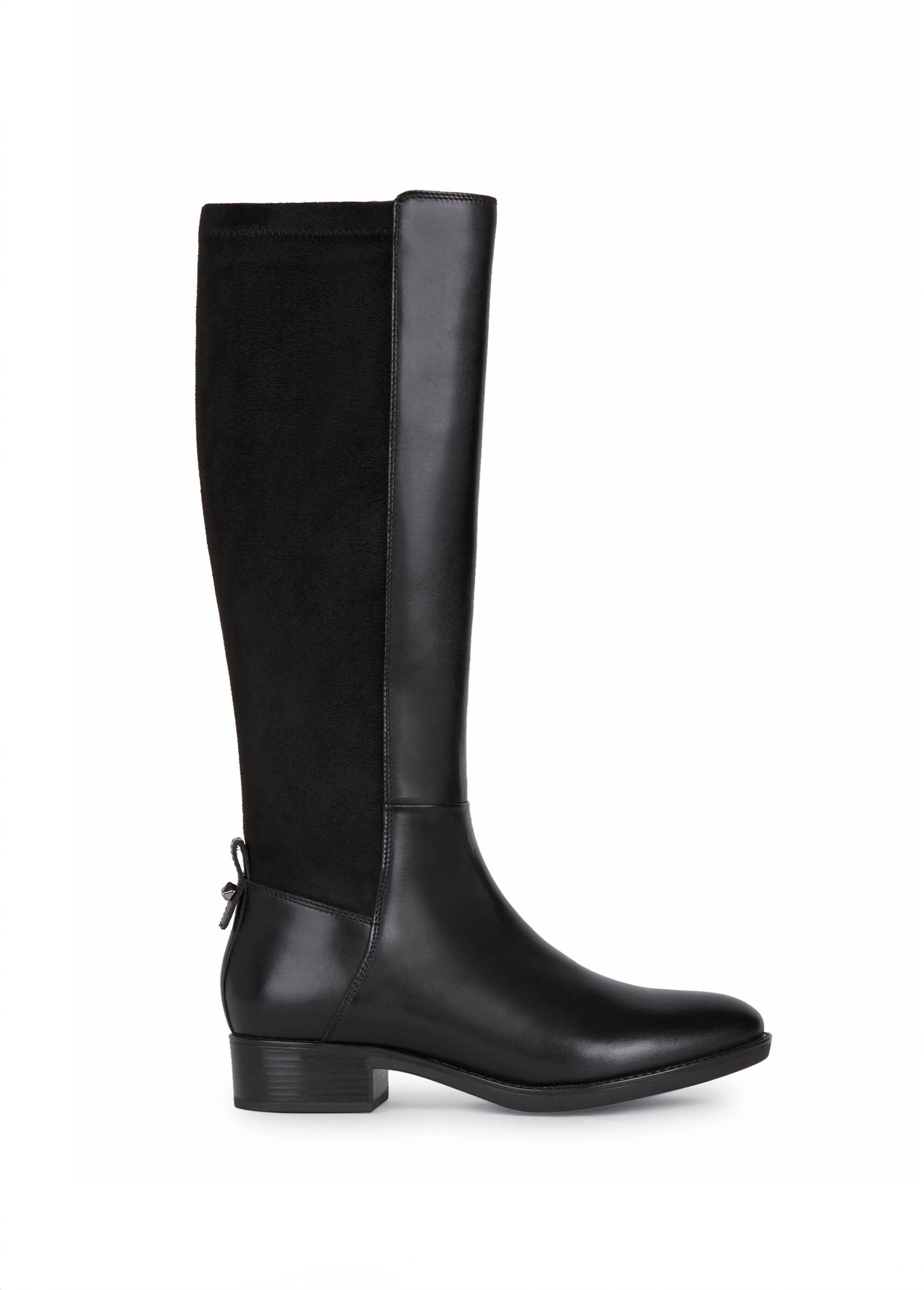 Bottes cavalières plates cuir lisse et suédé Femme Noir GEO-D16G1D DR1