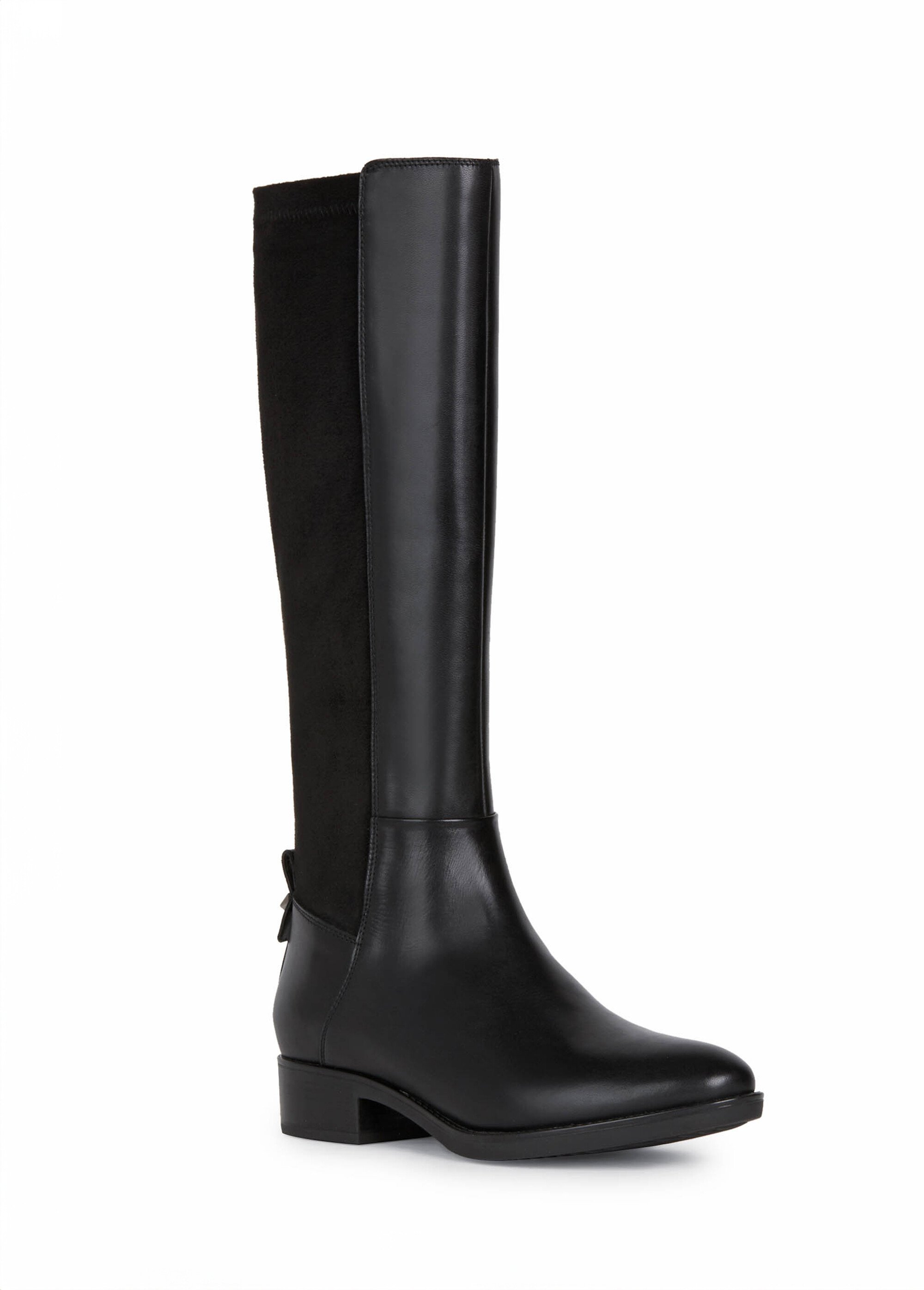 Bottes cavalières plates cuir lisse et suédé Femme Noir GEO-D16G1D FA1