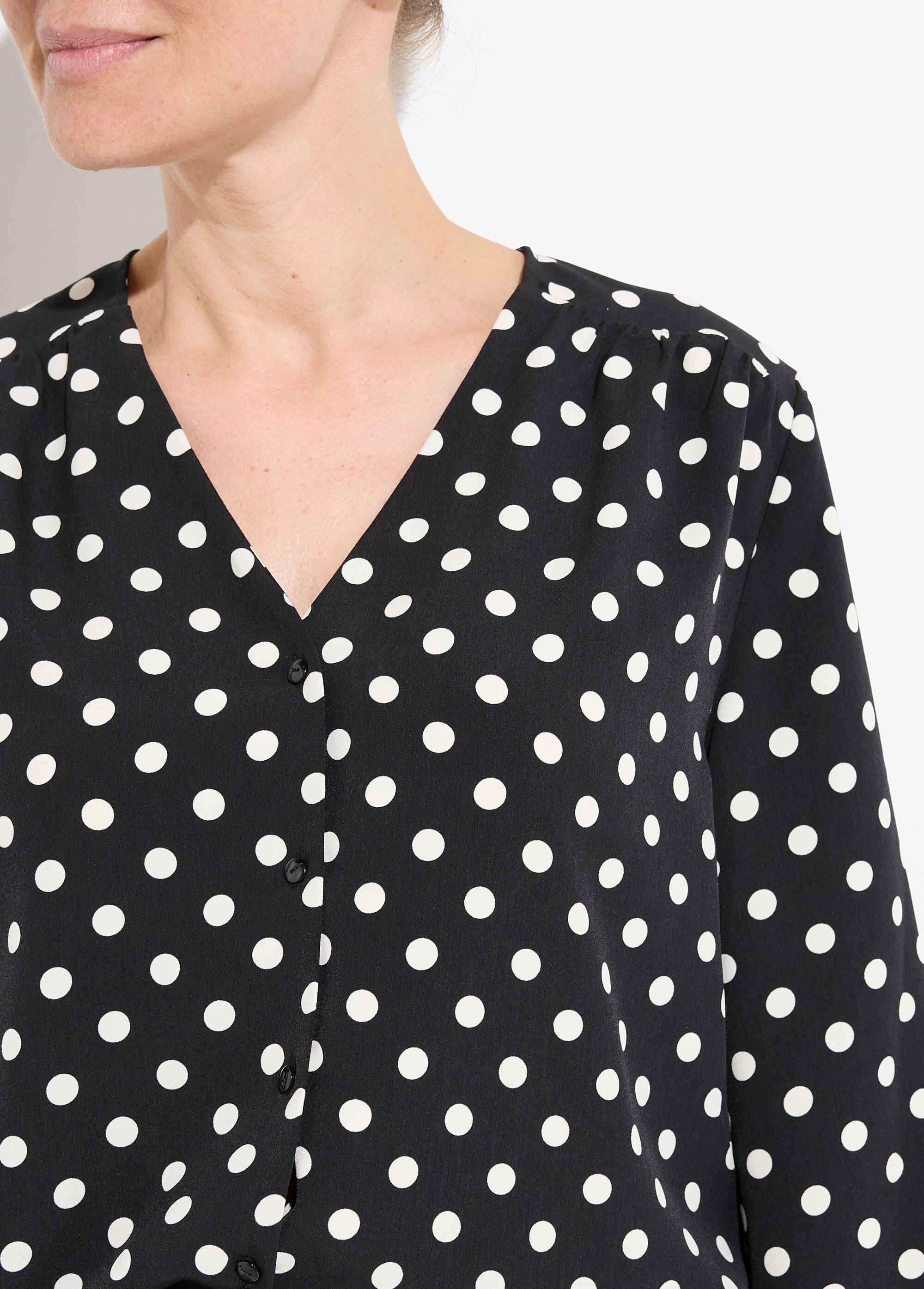 Chemisier col V imprimé pois manches longues Femme Noir CATALIA DE1