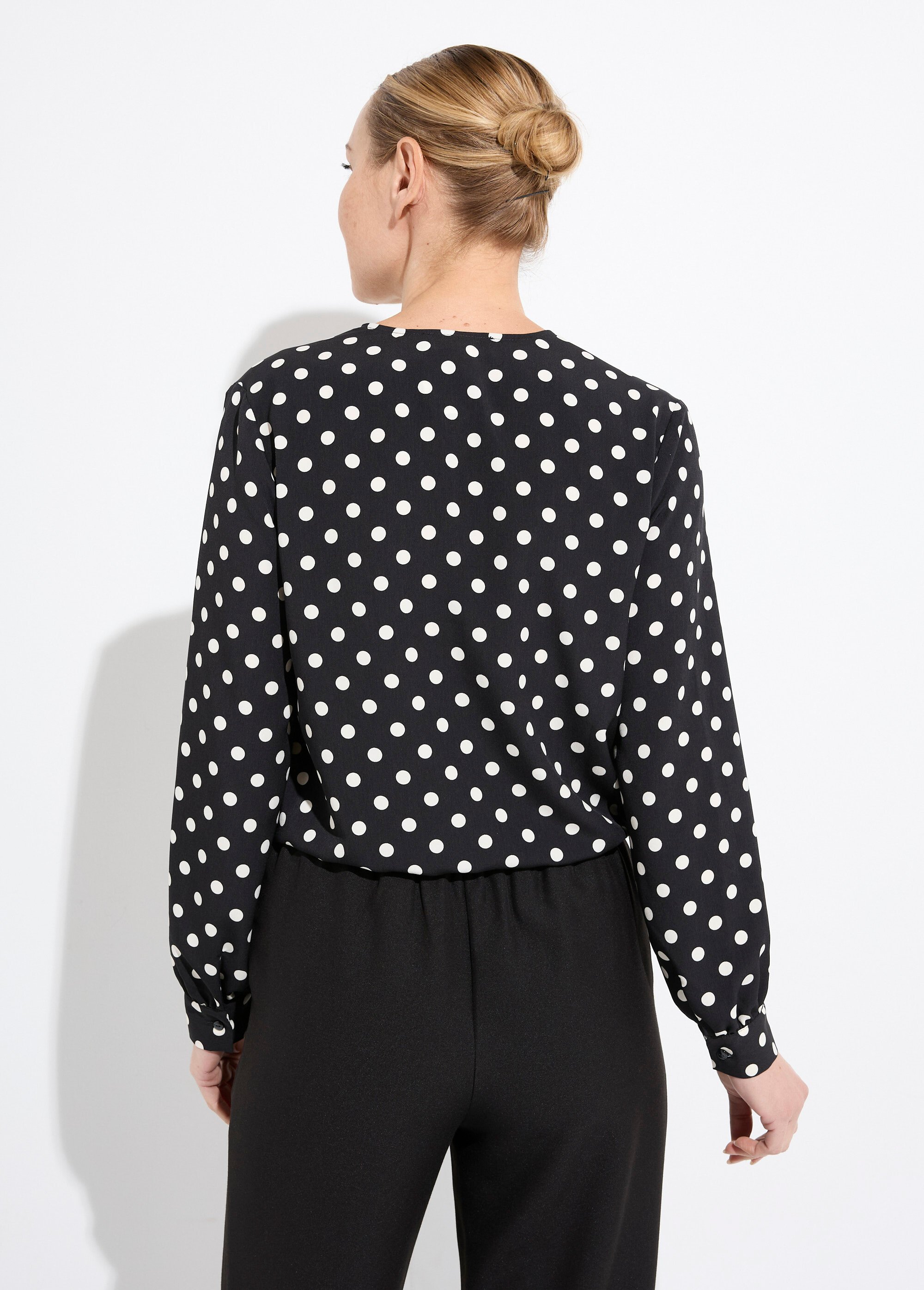 Chemisier col V imprimé pois manches longues Femme Noir CATALIA DO1