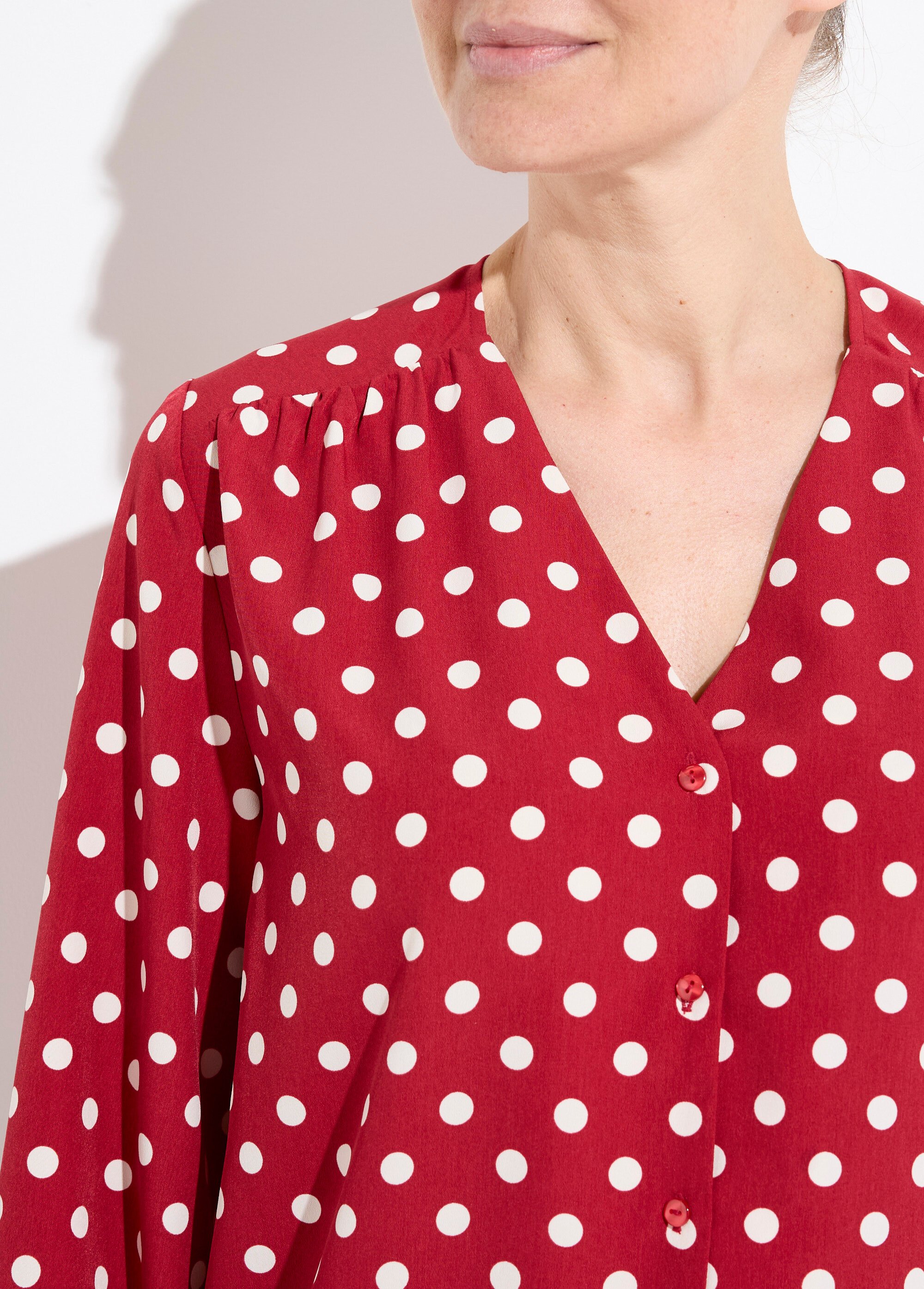 Chemisier col V imprimé pois manches longues Femme BORDEAUX ET ECRU CATALIA DE1