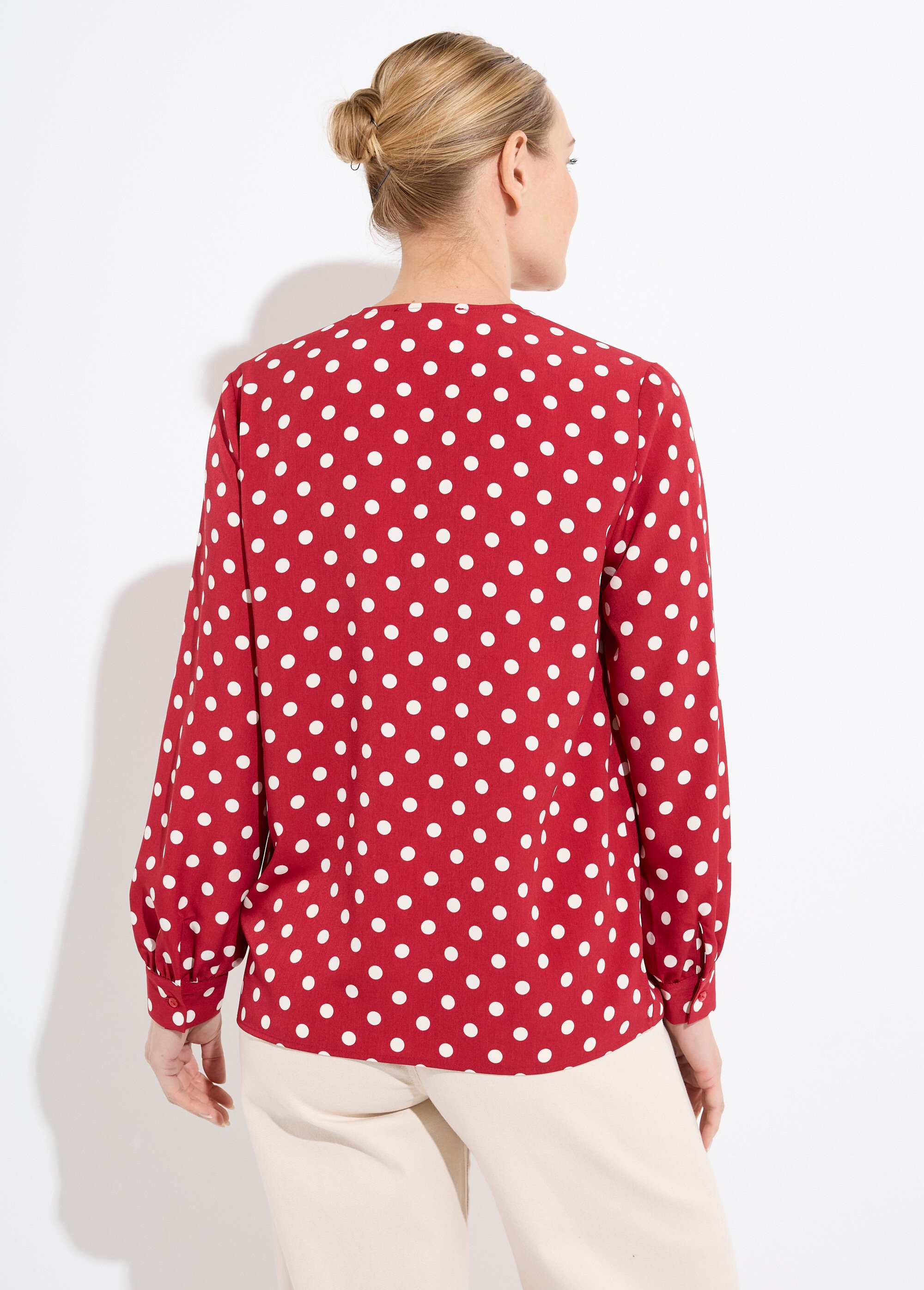 Chemisier col V imprimé pois manches longues Femme BORDEAUX ET ECRU CATALIA DO1