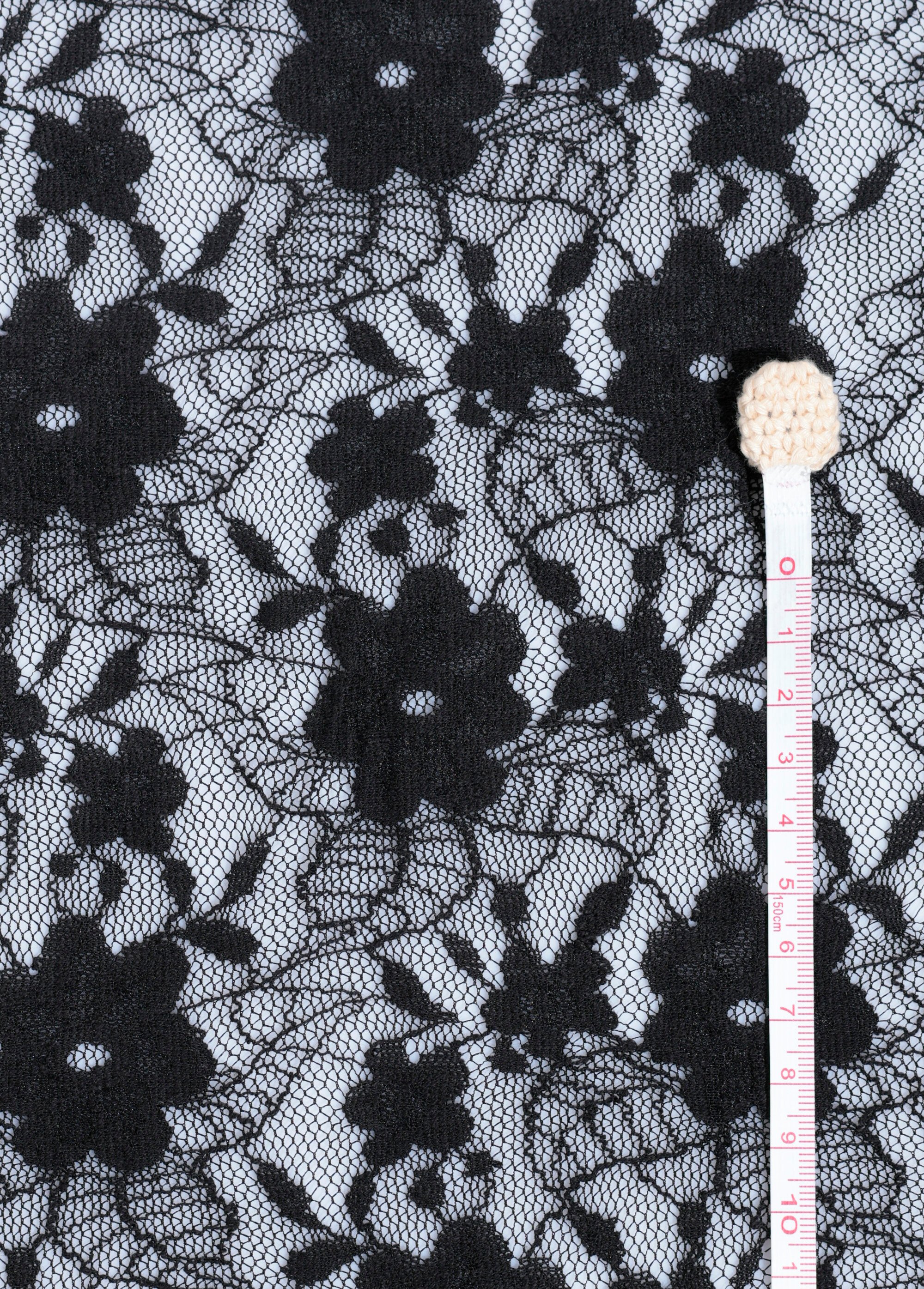 Coupon tissu broderie fleurs et tulle 8N NOIR COT142990 DE1