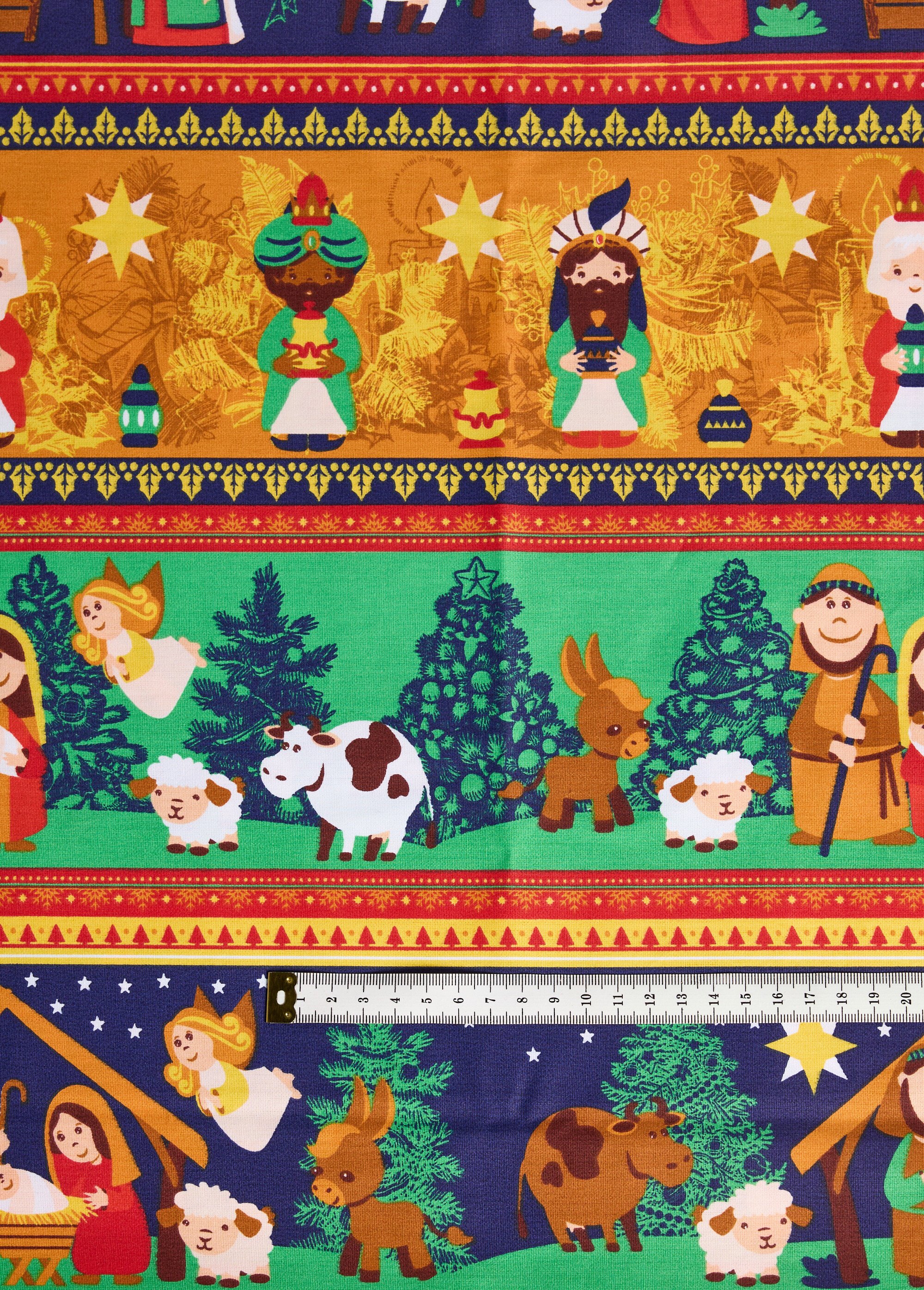 Coupon tissu crèche de Noël 1,5m x 1,45m VERT COT146079 DE1