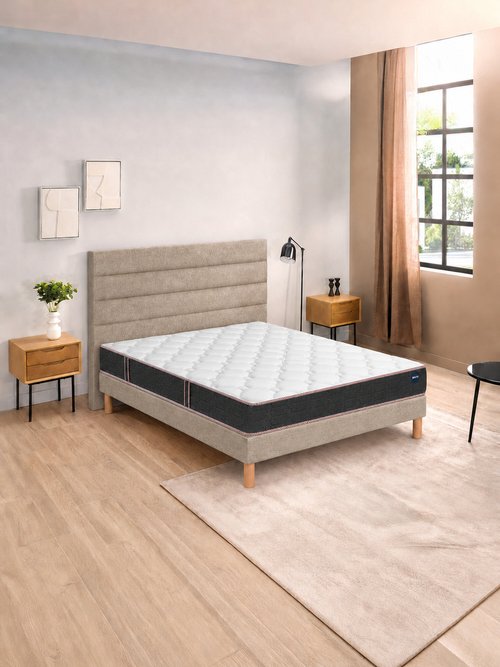 Ensemble Matelas ferme anti acariens + Sommier tapissier GRIS BUL-PACK-VITA21 SI1