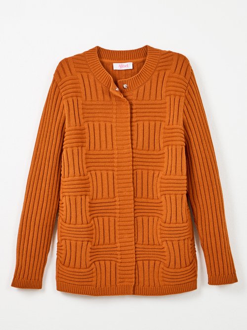 Gilet pressionné avec laine maille reliefée géométrique Femme Orange PETRINA AP1