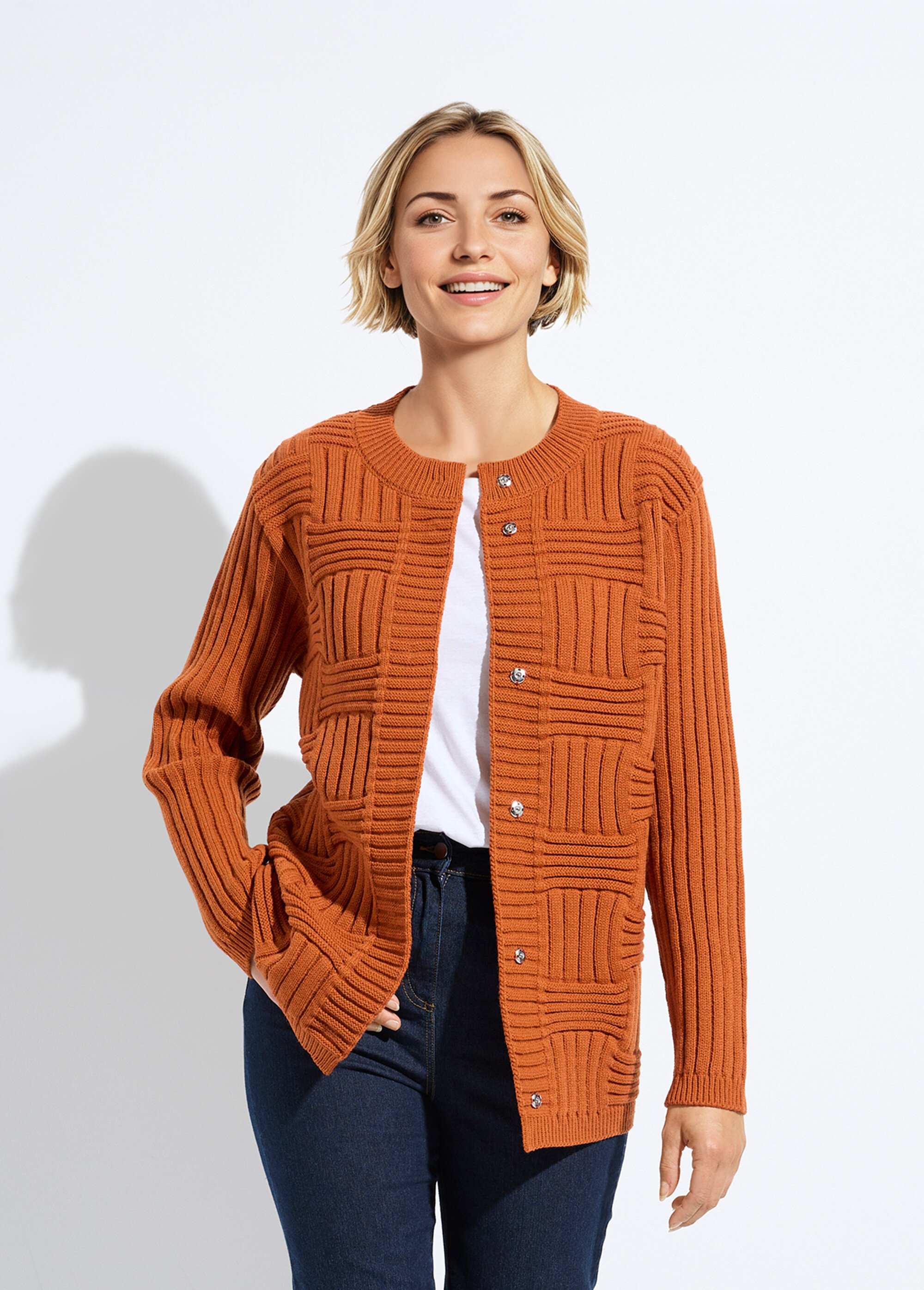 Gilet pressionné avec laine maille reliefée géométrique Femme Orange PETRINA FA1