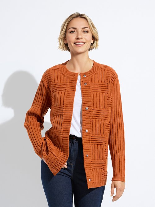 Gilet pressionné avec laine maille reliefée géométrique Femme Orange PETRINA FA1