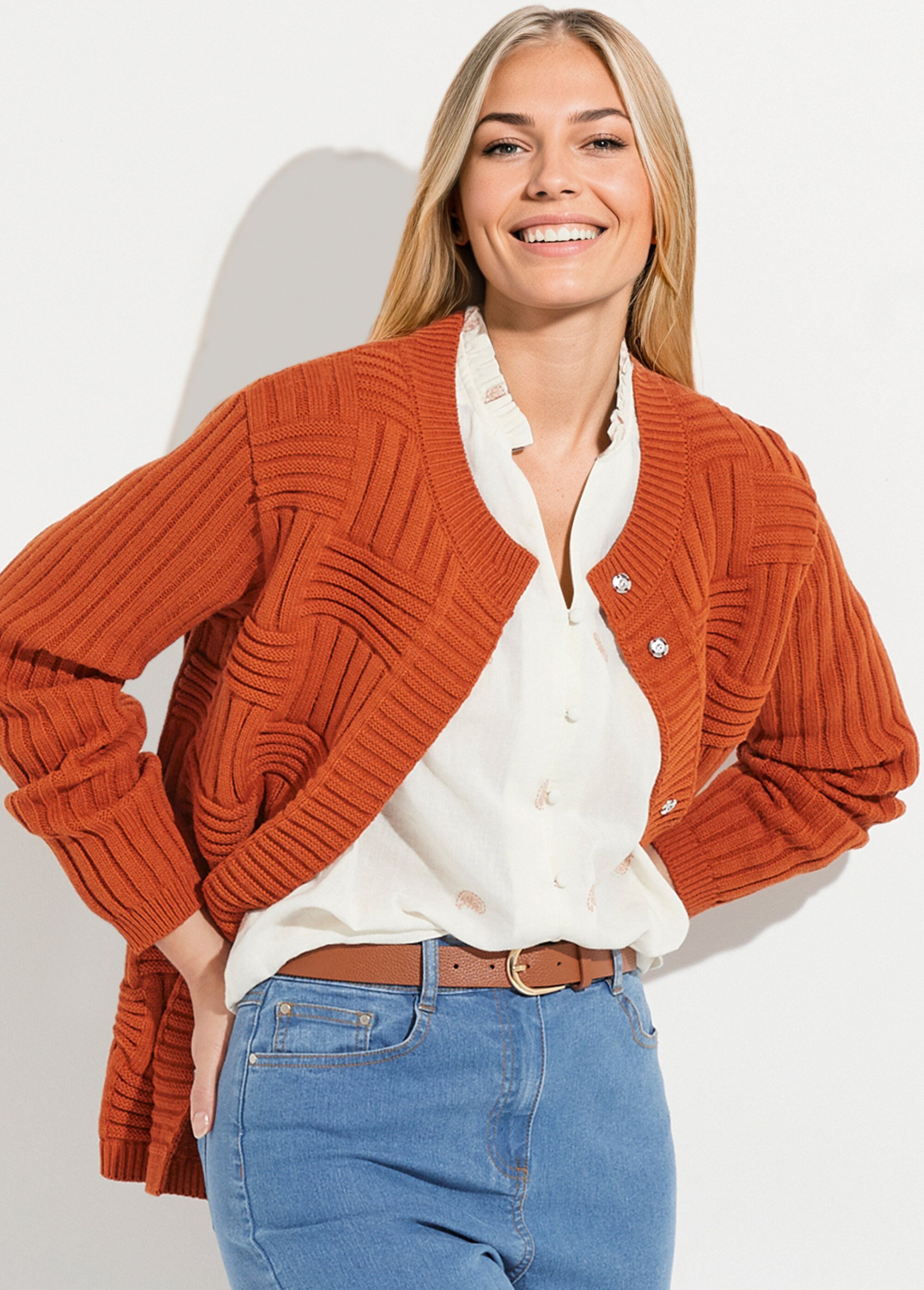 Gilet pressionné avec laine maille reliefée géométrique Femme Orange PETRINA MV1