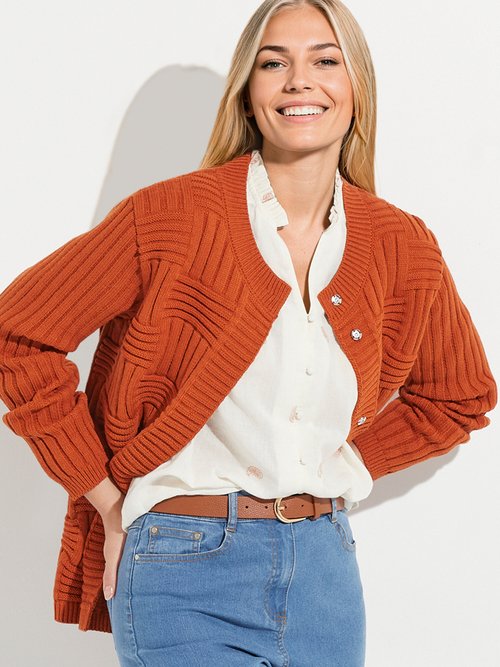 Gilet pressionné avec laine maille reliefée géométrique Femme Orange PETRINA MV1