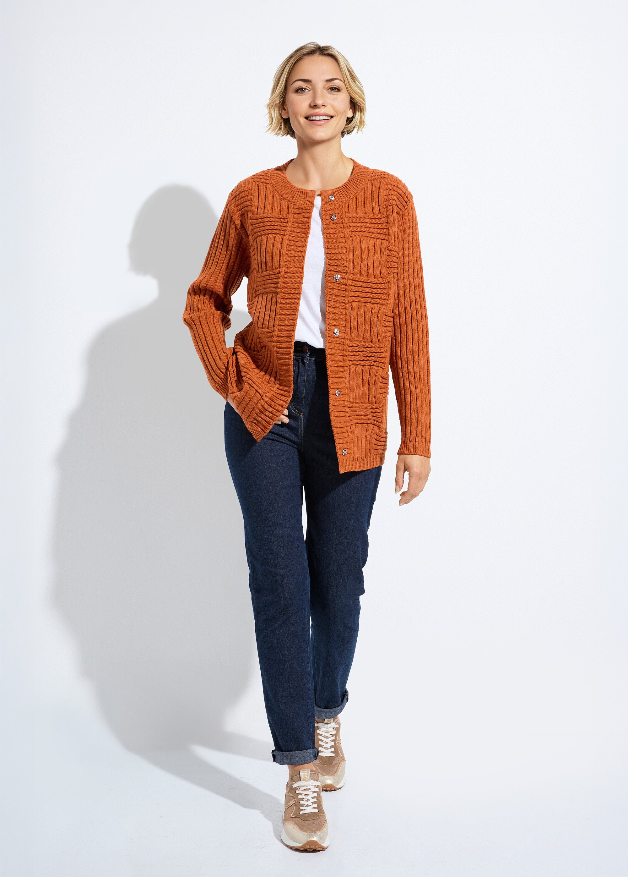 Gilet pressionné avec laine maille reliefée géométrique Femme Orange PETRINA SF1