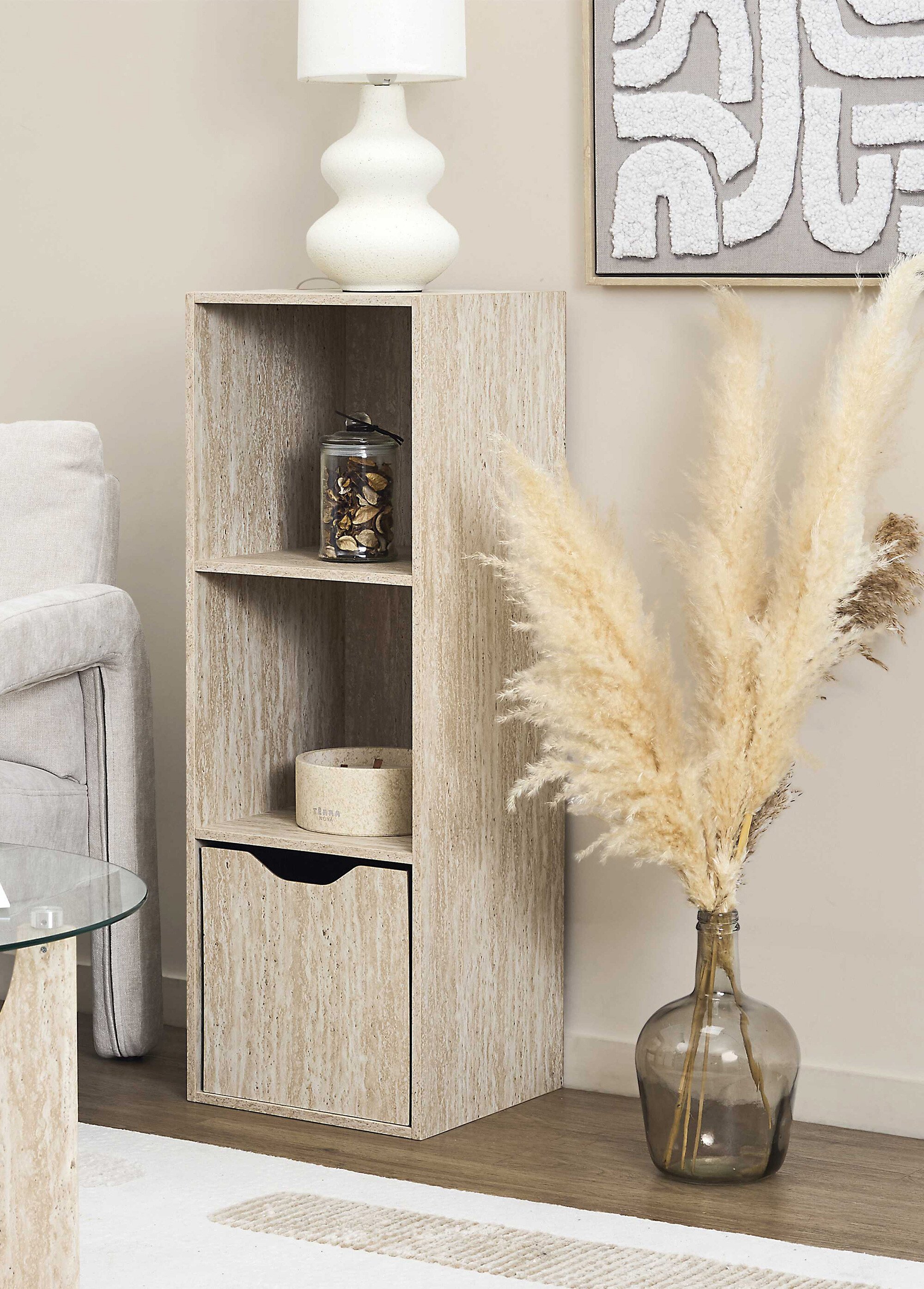 Meuble 3 cases effet travertin PIETRA BLANC CMP-HD7742 SI1