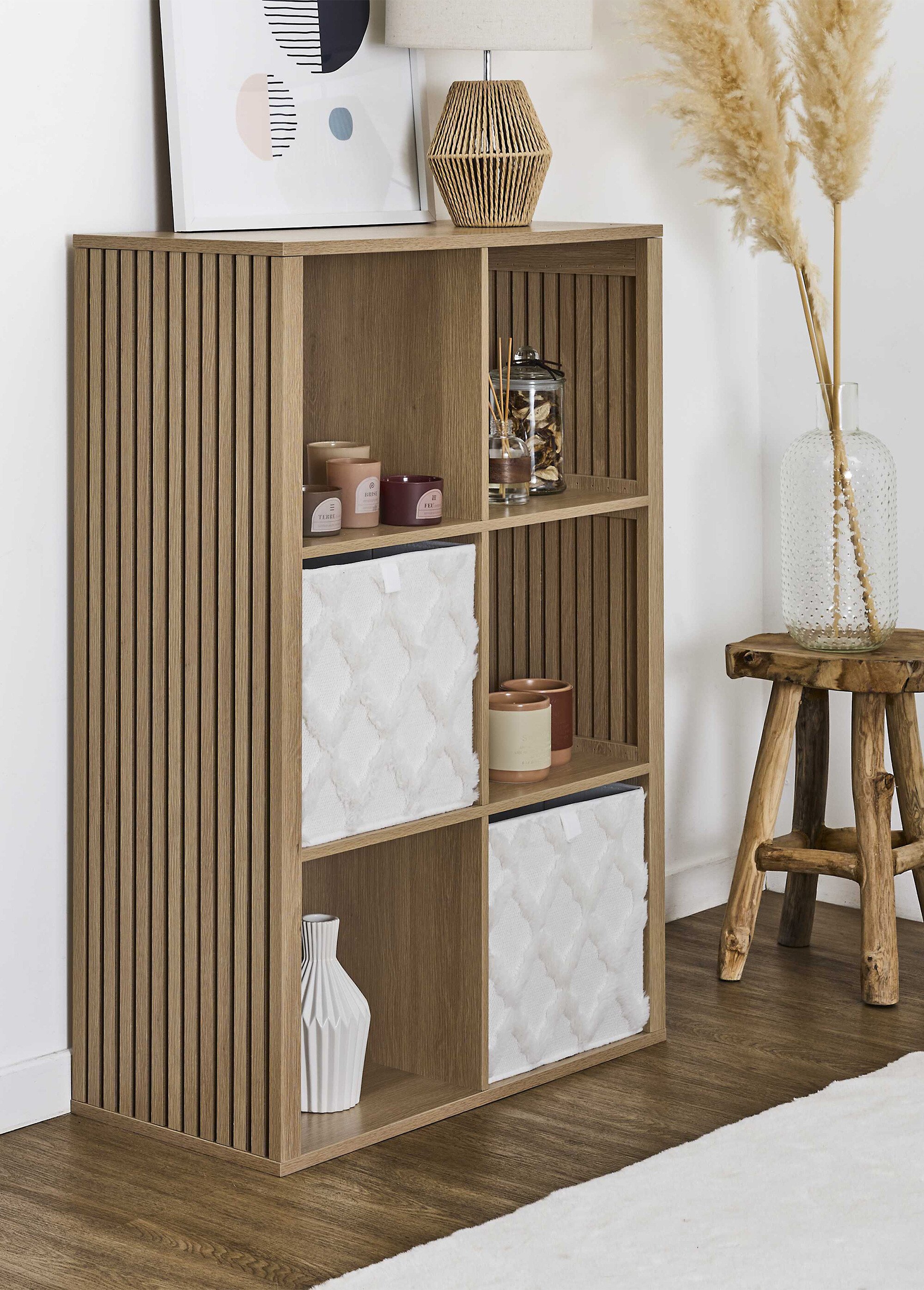 Meuble 6 cases côtés striés KLAUS MARRON CMP-HD7941 SI1