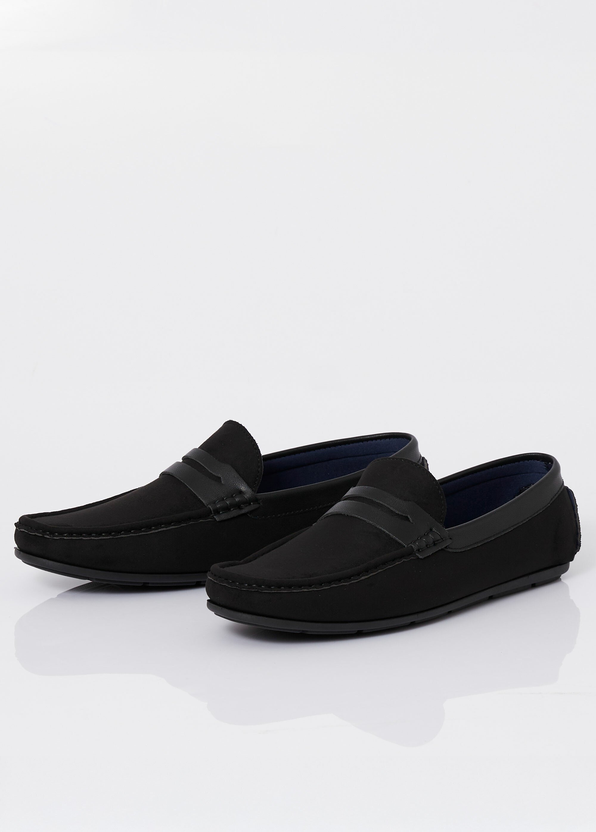 Mocassins plats en suédine et simili Homme Noir ELODD0168D DE1