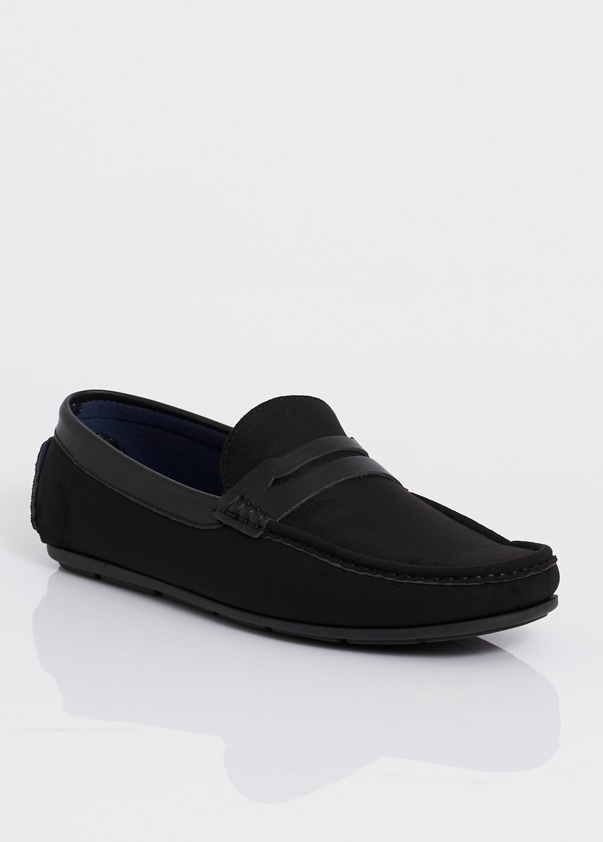 Mocassins plats en suédine et simili Homme Noir ELODD0168D FA1