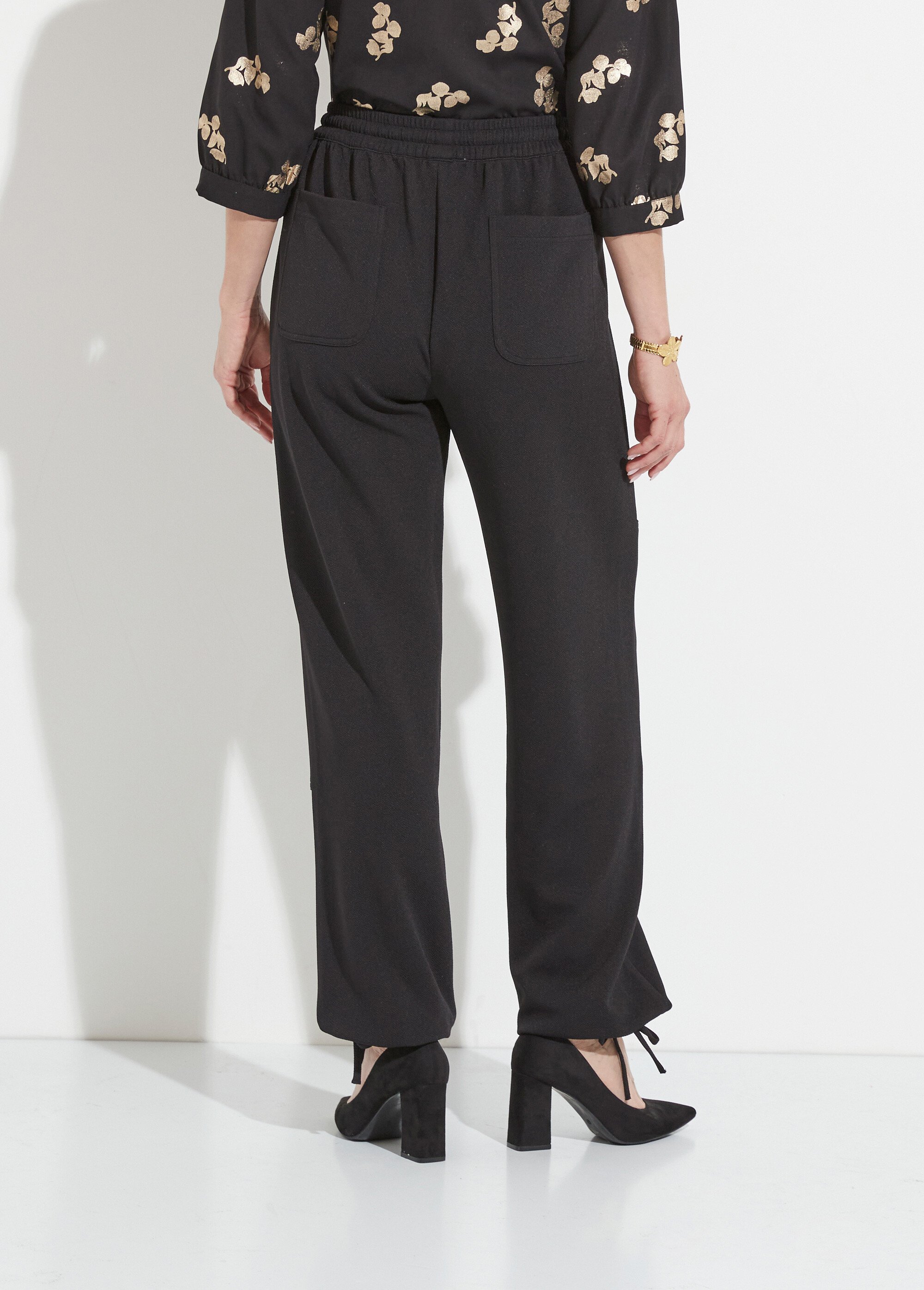 Pantalon large ceinture élastiquée maille crêpe unie Femme Noir NIBELLE DO1