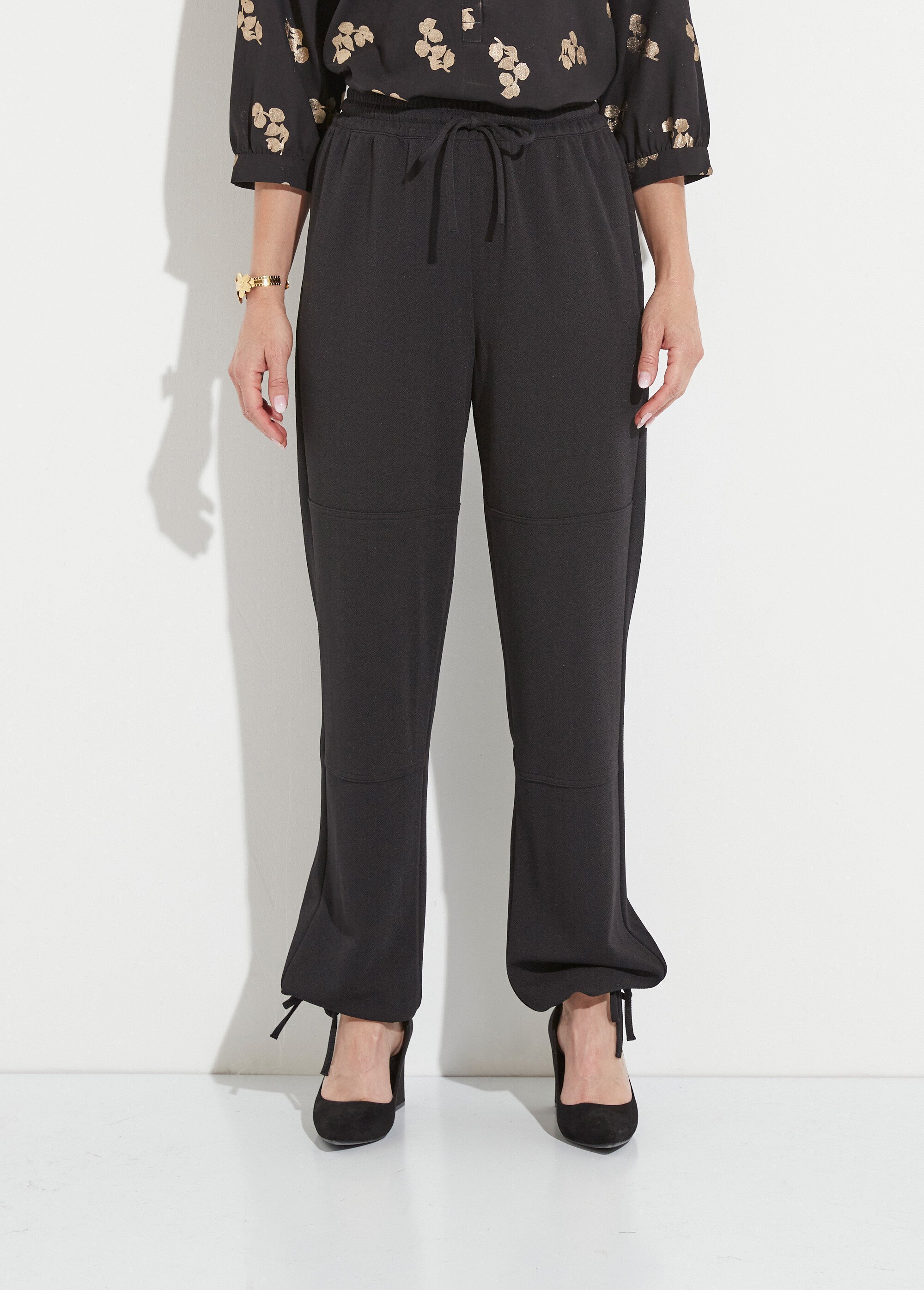 Pantalon large ceinture élastiquée maille crêpe unie Femme Noir NIBELLE FA1
