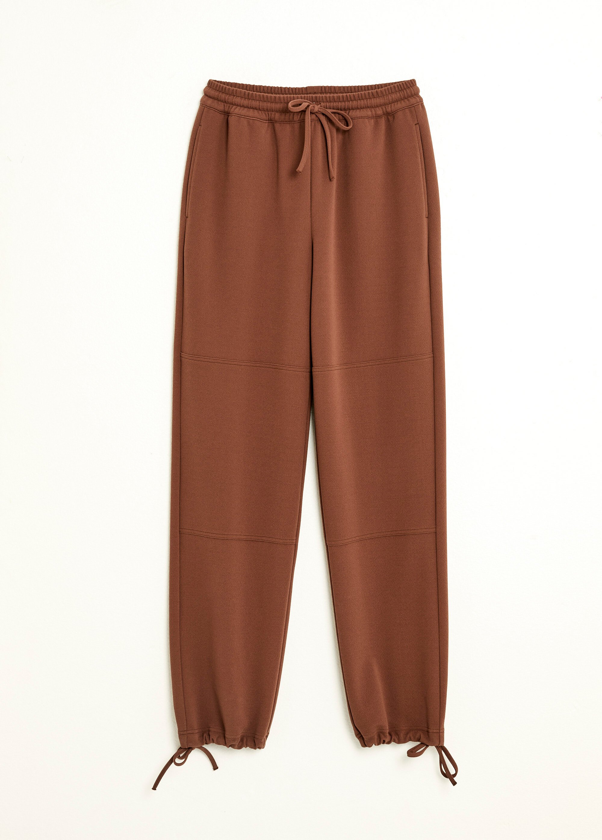 Pantalon large ceinture élastiquée maille crêpe unie Femme Marron NIBELLE AP1