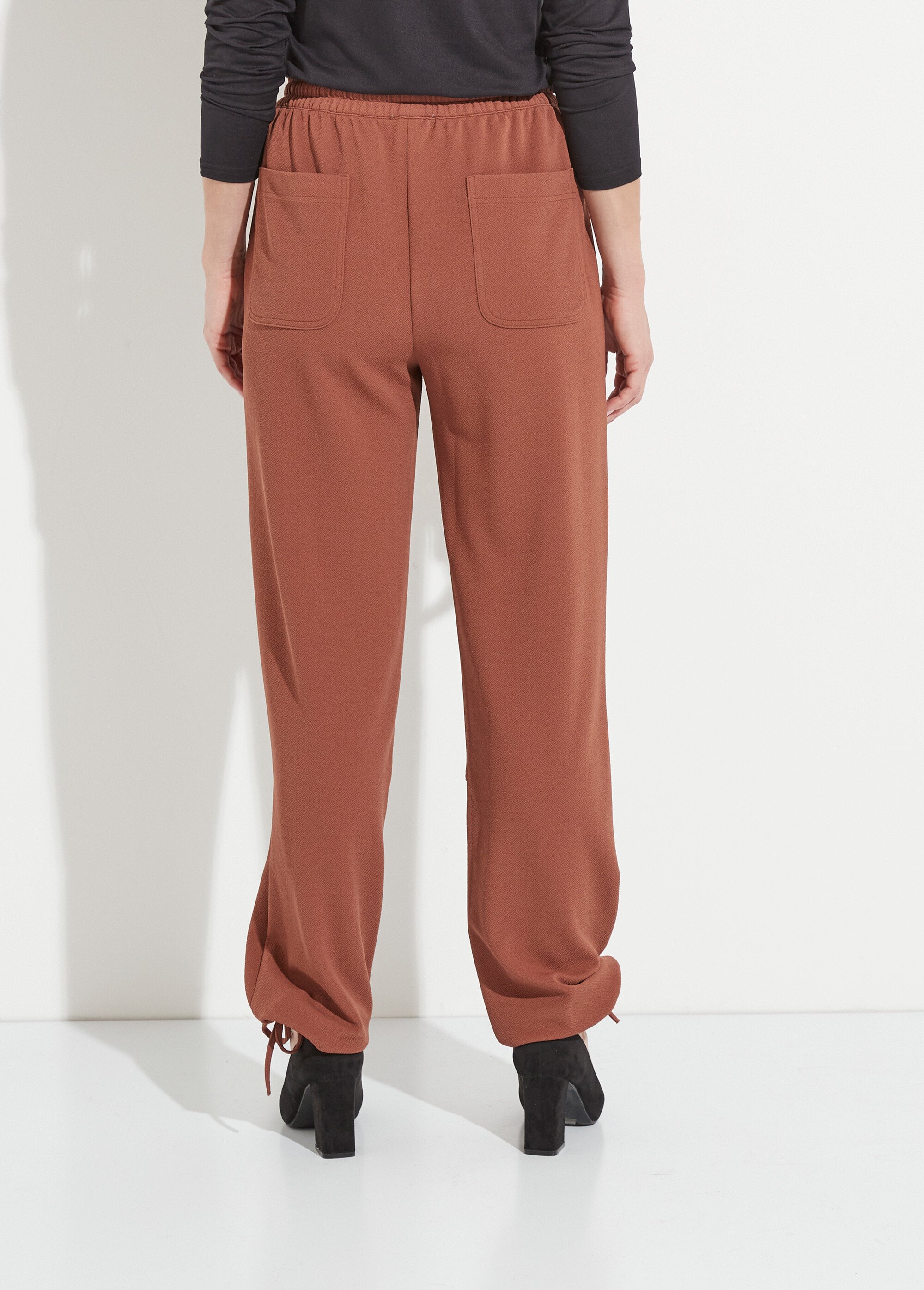 Pantalon large ceinture élastiquée maille crêpe unie Femme Marron NIBELLE DO1