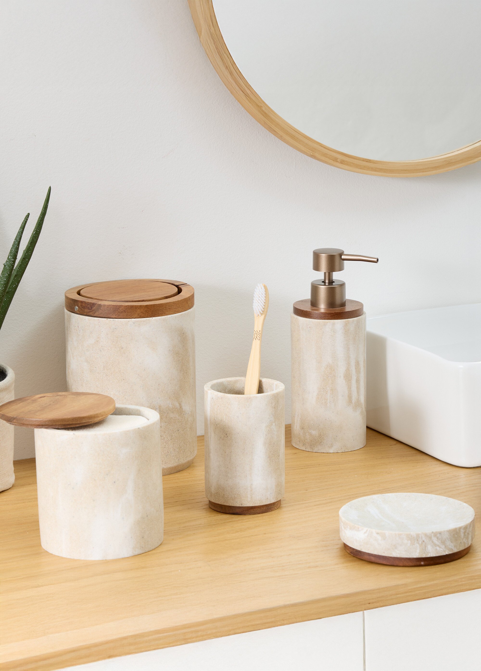 Porte savon rond effet pierre travertin Beige JJA-200159A SI1