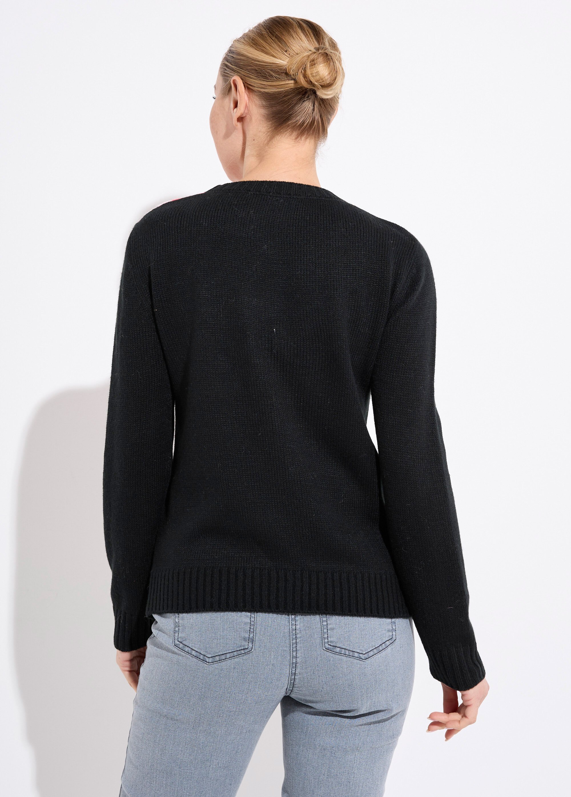 Pull chaud col rond jacquard graphique Femme Noir PETRI DO1