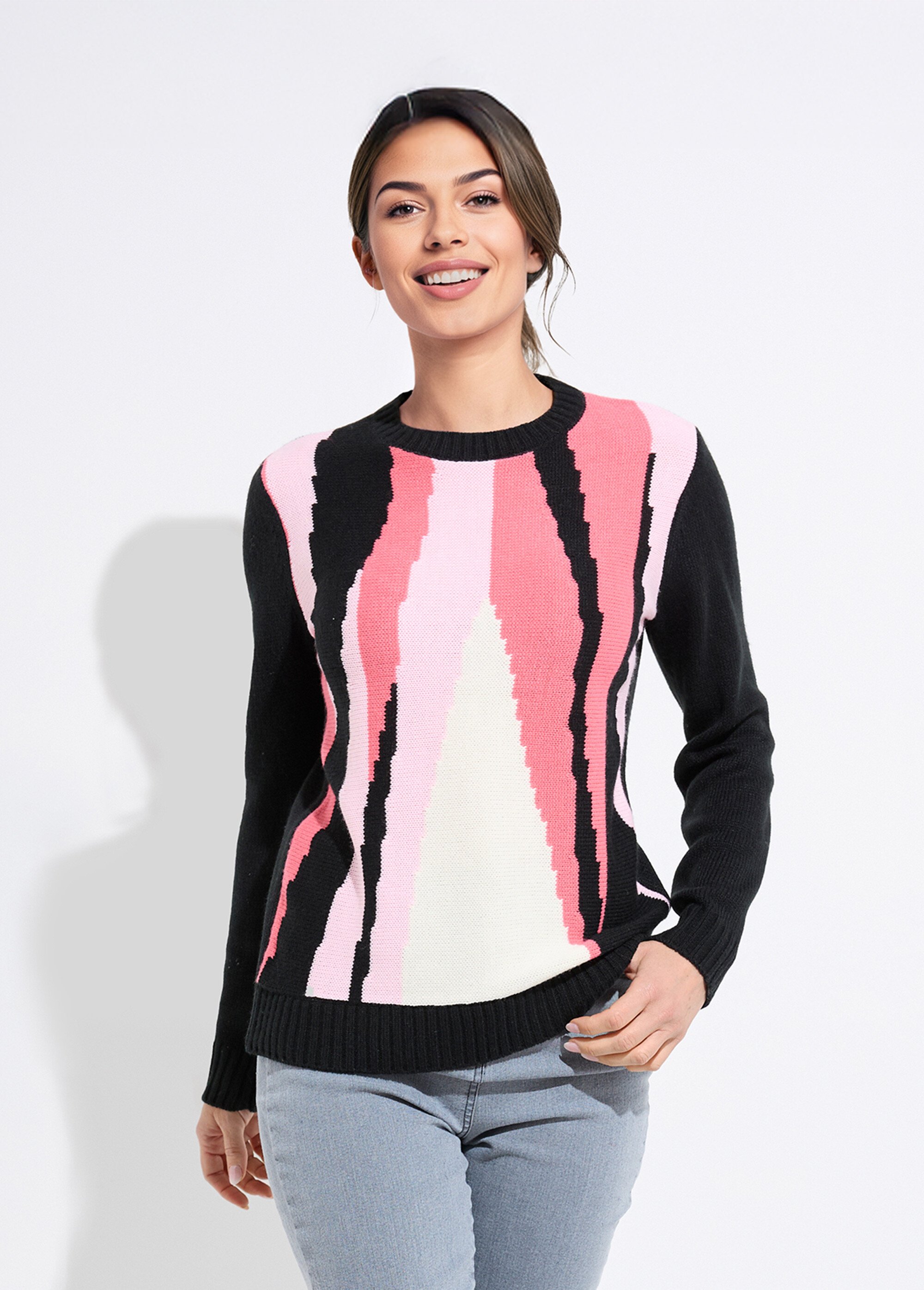 Pull chaud col rond jacquard graphique Femme Noir PETRI FA1