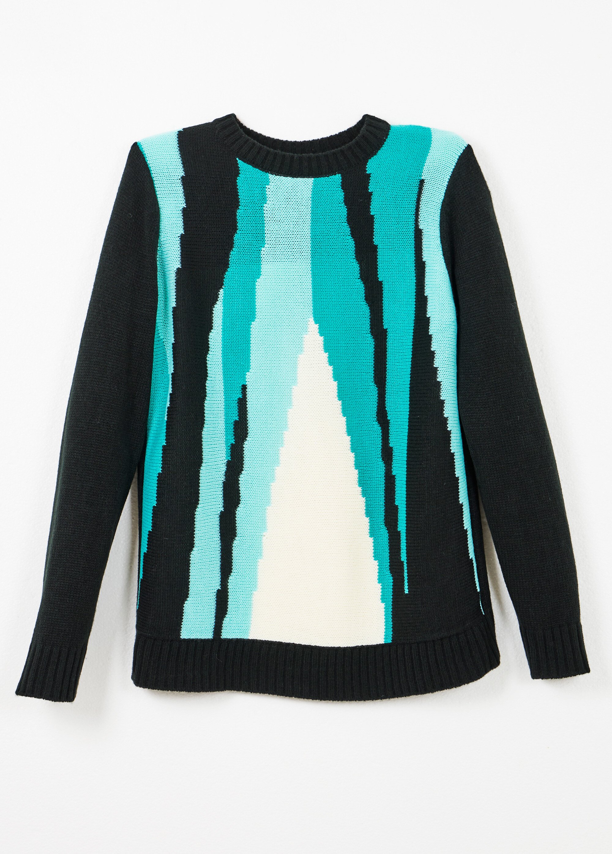 Pull chaud col rond jacquard graphique Femme NOIR ET AQUA PETRI AP1