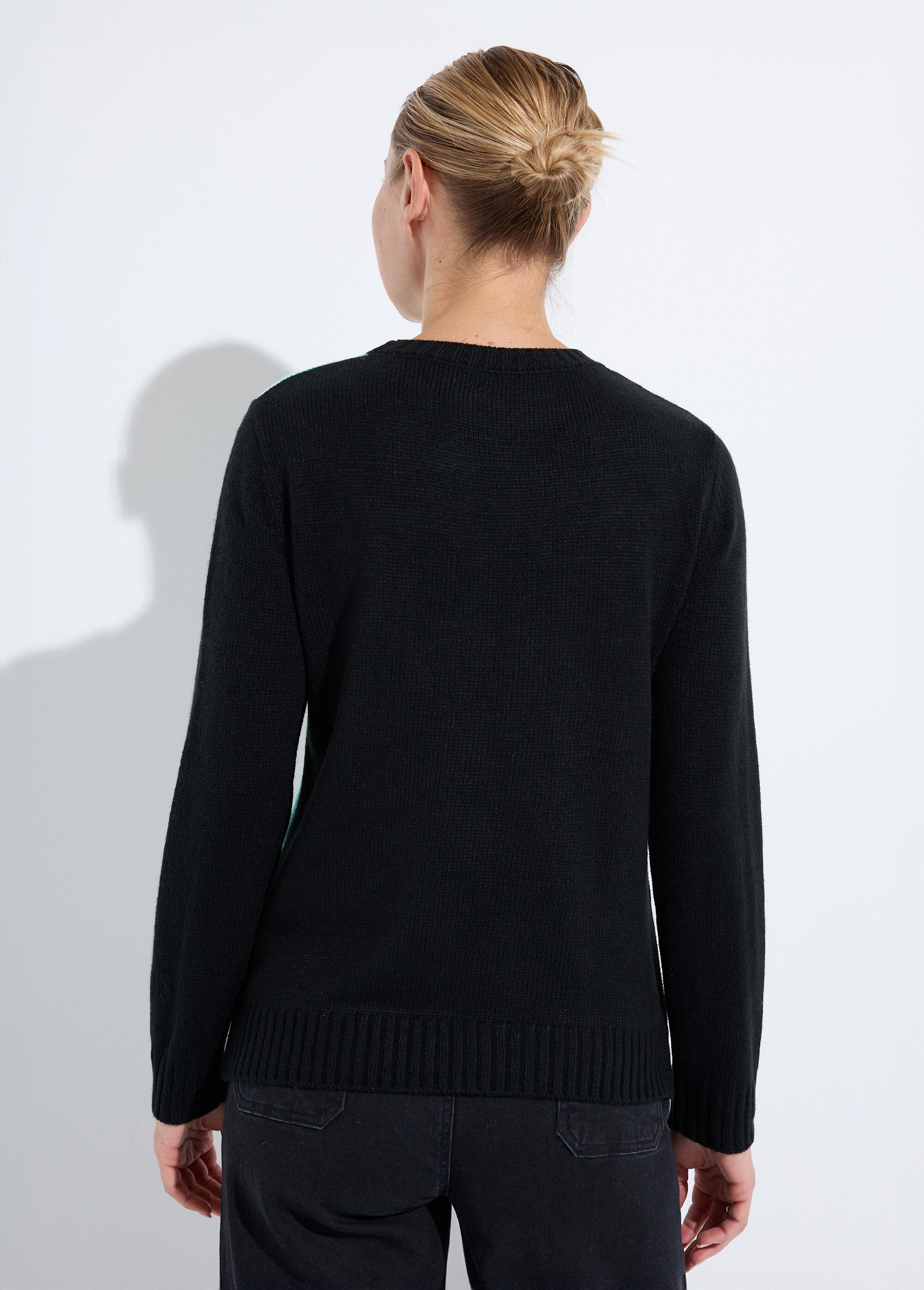 Pull chaud col rond jacquard graphique Femme NOIR ET AQUA PETRI DO1