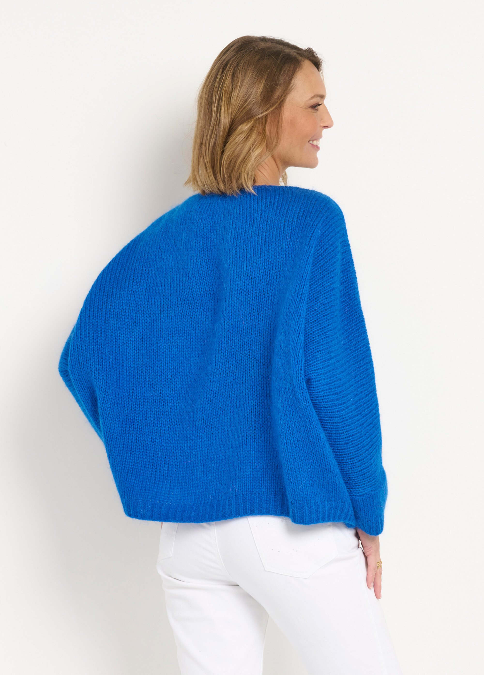 Col Montant Pull Maille Bleu Electrique Pull Chaud Laine Mohair