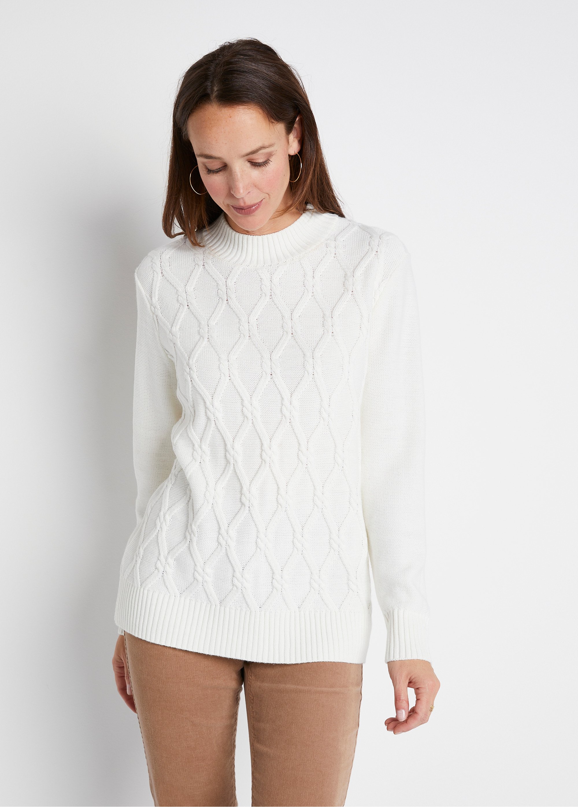 Pull uni jersey envers col montant Femme Beige PAYZAC FA2