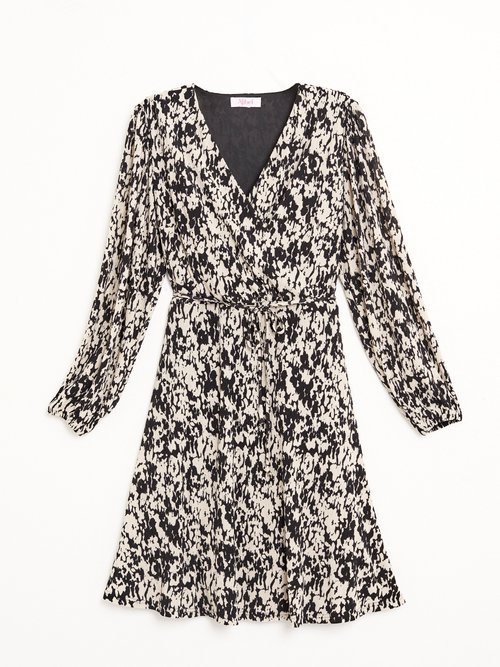 Robe courte cache-coeur imprimé tachiste Femme Noir HANNA AP1