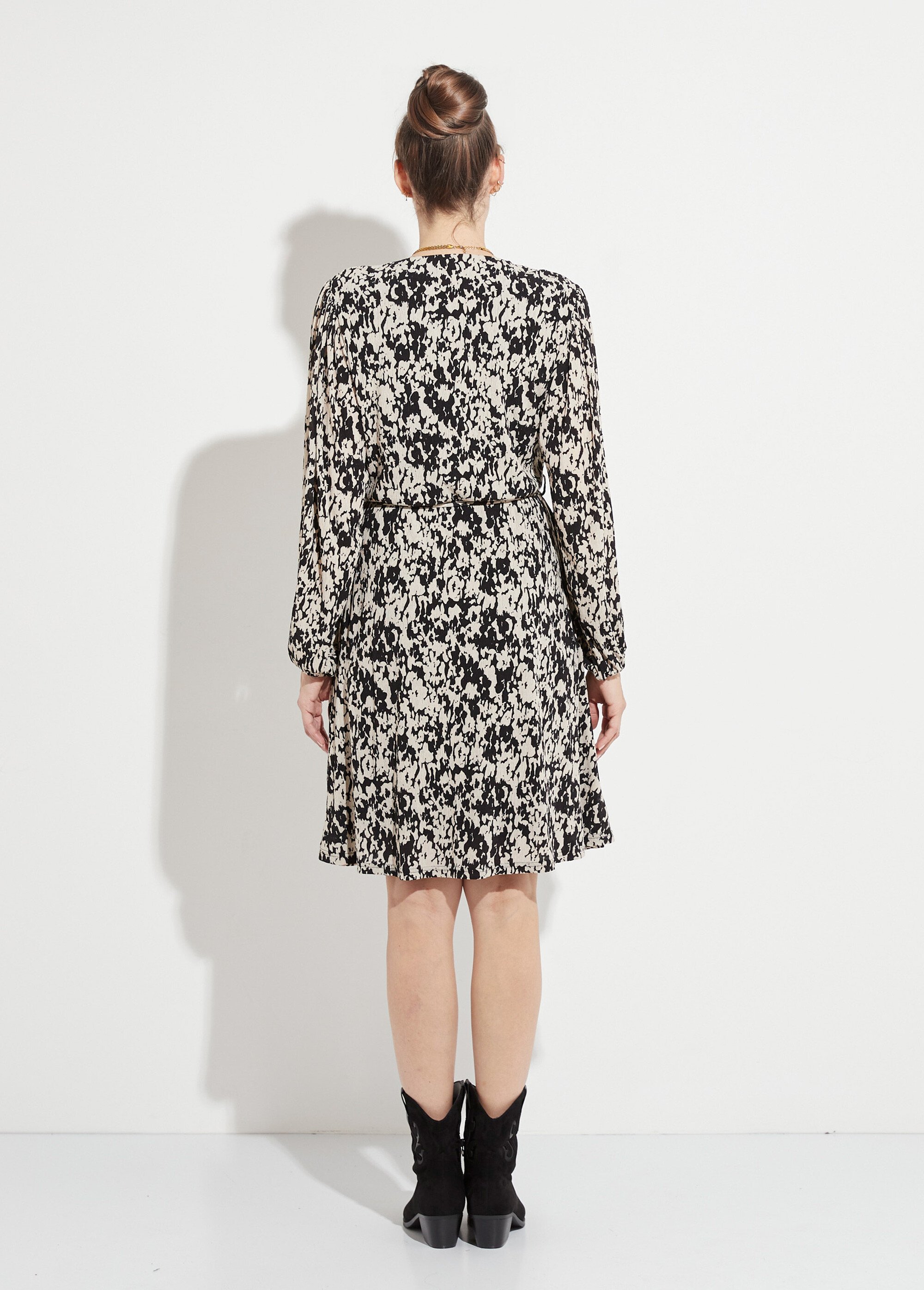 Robe courte cache-coeur imprimé tachiste Femme Noir HANNA DO1