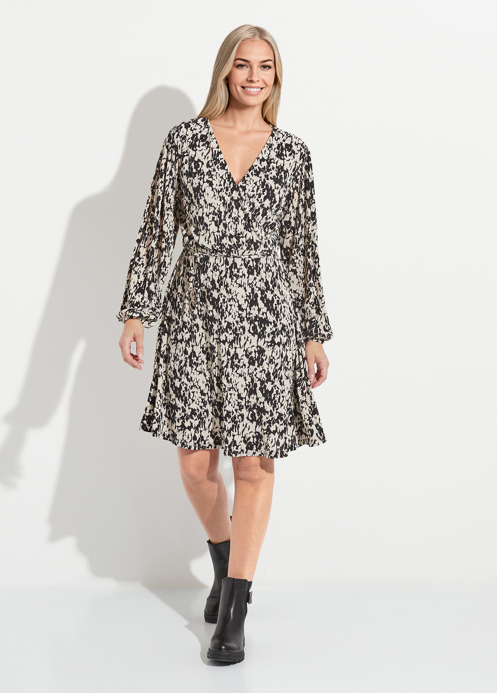 Robe courte cache-coeur imprimé tachiste Femme Noir HANNA FA1