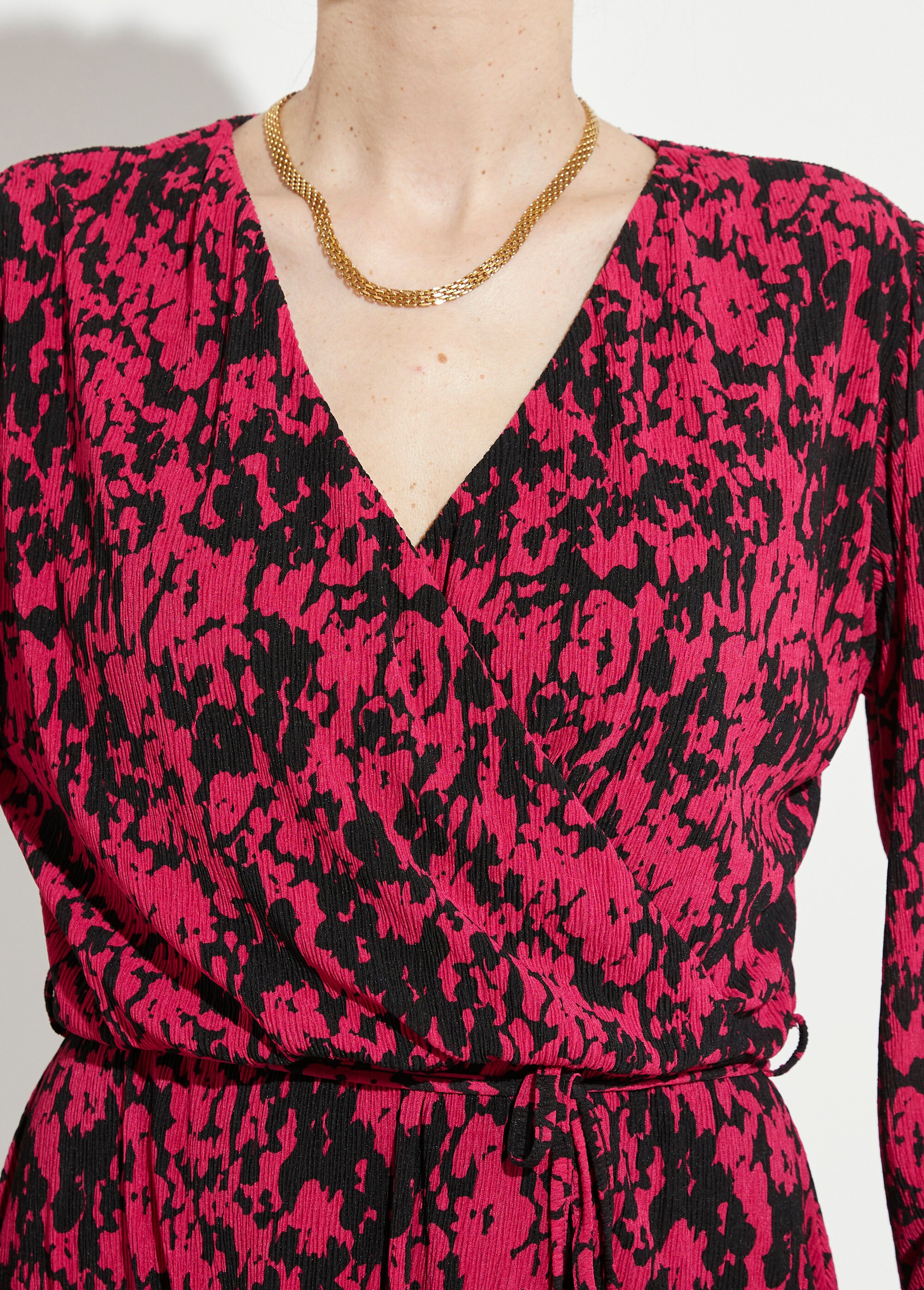 Robe courte cache-coeur imprimé tachiste Femme Noir HANNA DE1